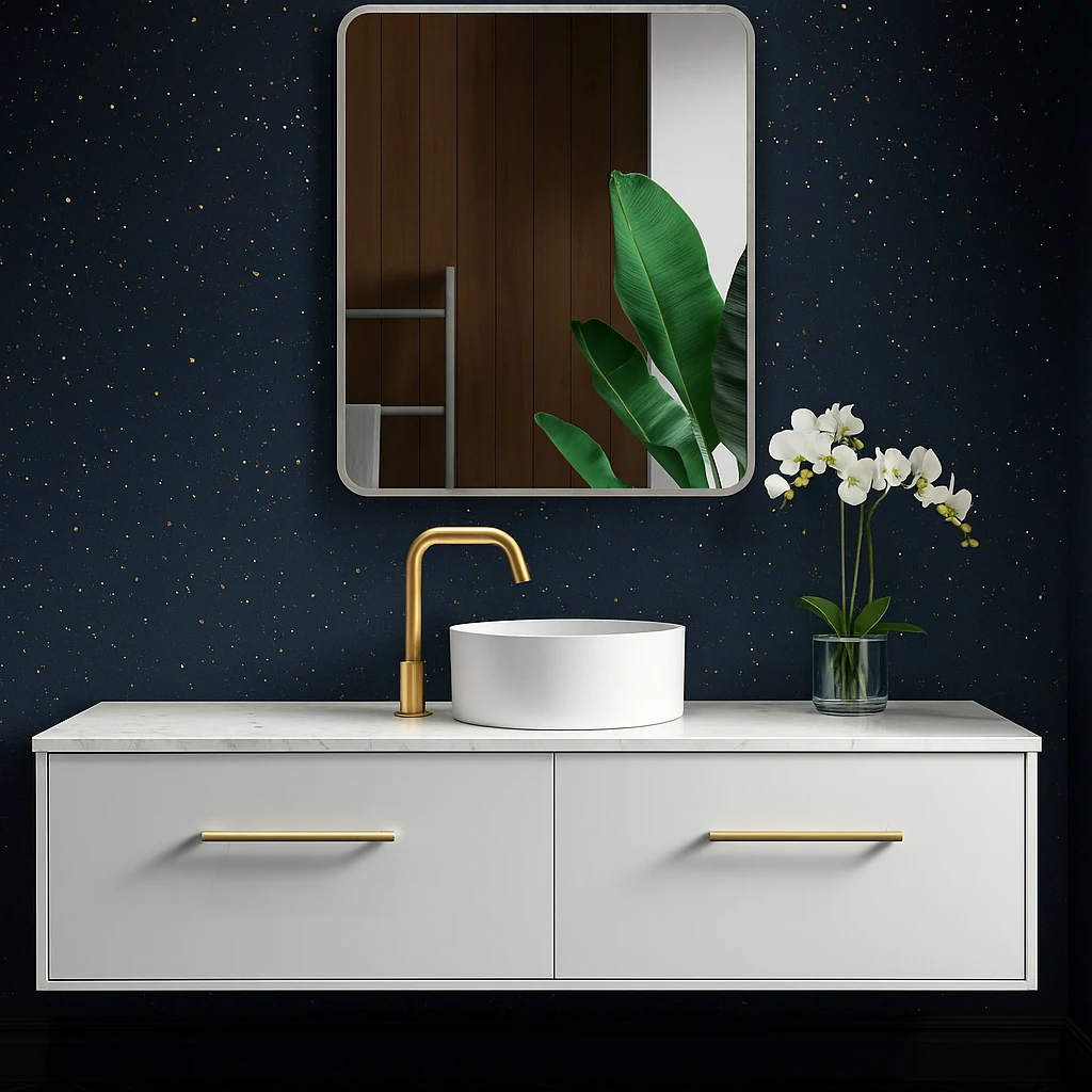 ANABO frosted-frame LED bathroom mirror. Claris Company.