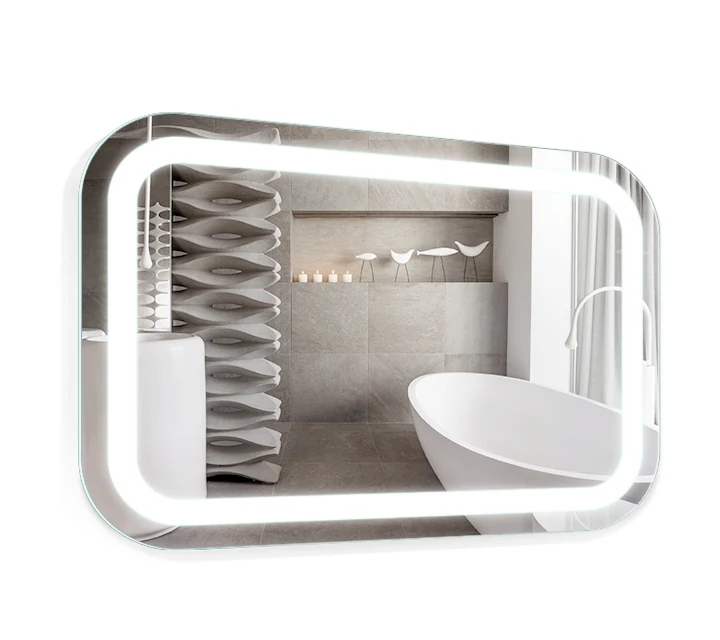 Claris LENATO front-lit LED bathroom mirror in a bath with a freestanding tub, Radiance Collection