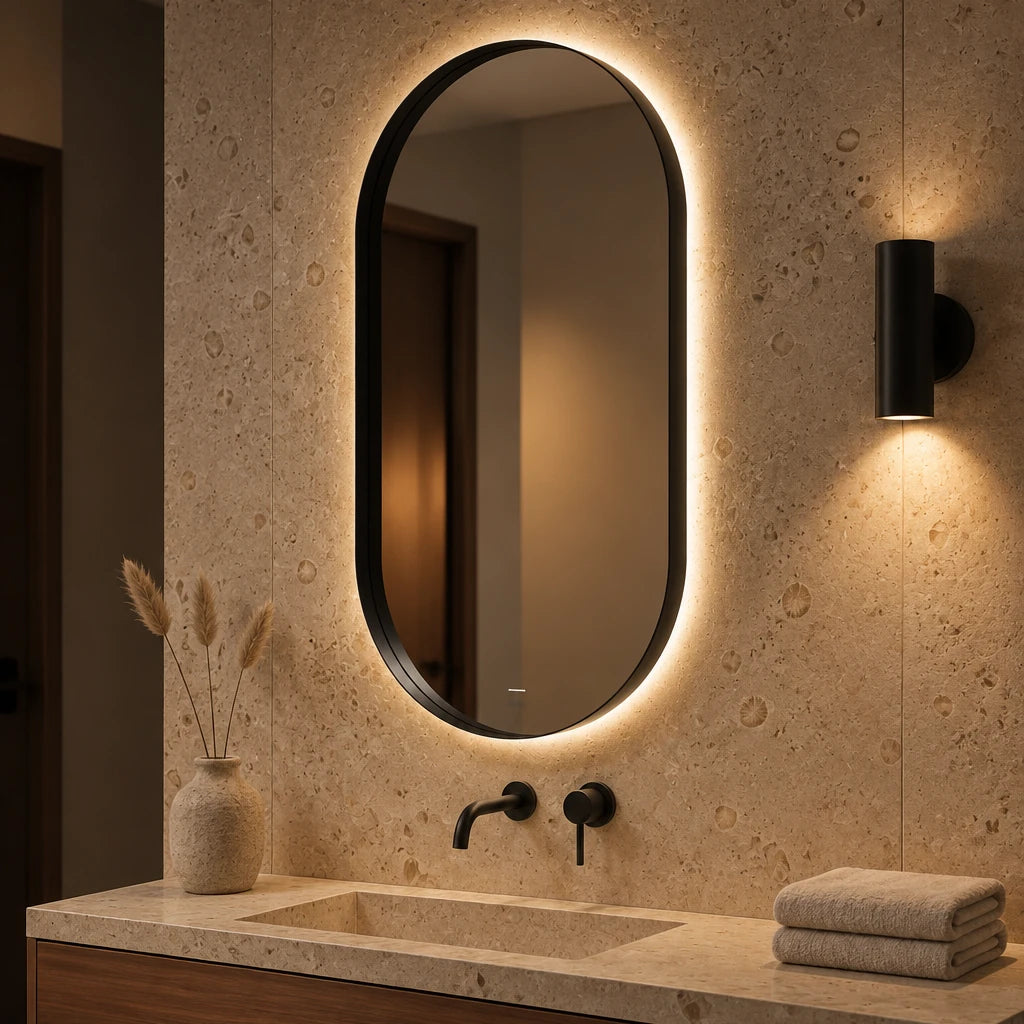Claris DIANO BLACK mirror on shellstone, three-quarter view