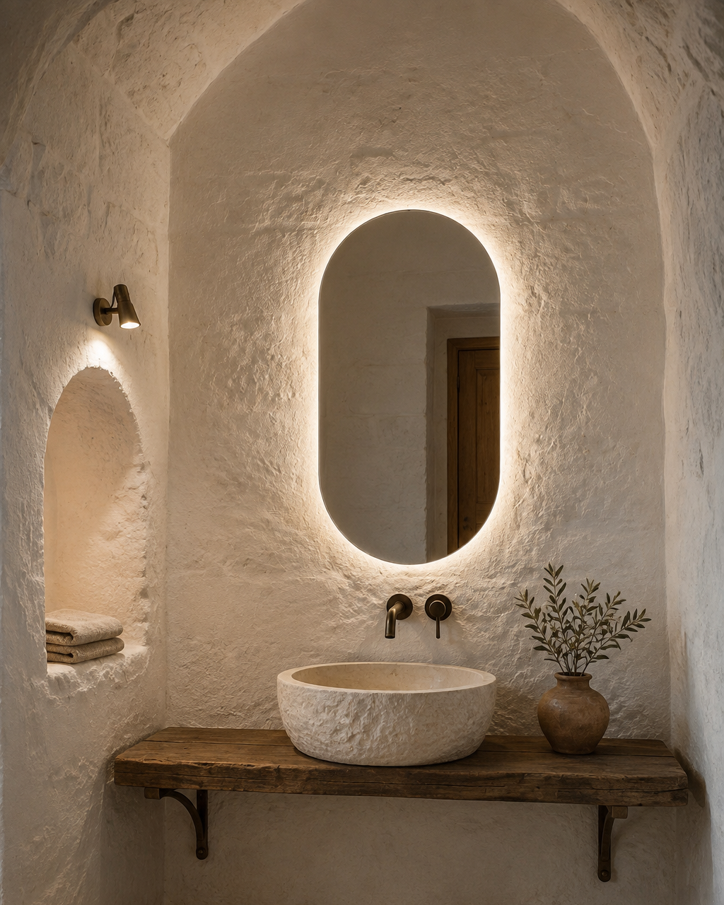 Claris ACUTO LED mirror, trullo vault bathroom, Concept Studio