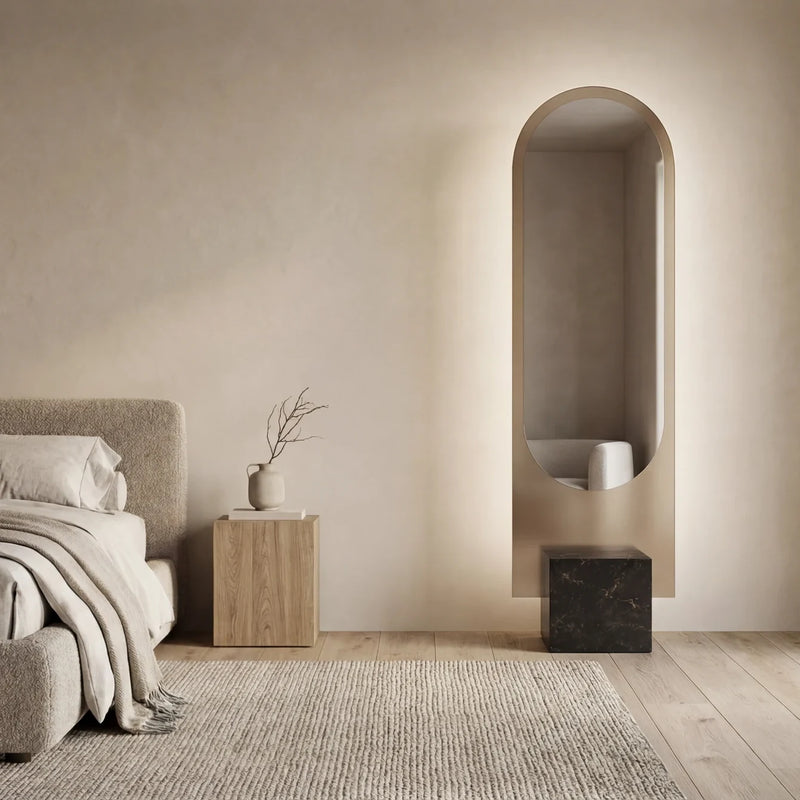 ALICE mirror in a home-living interior, Gemini Collection, view 3. Claris Company.