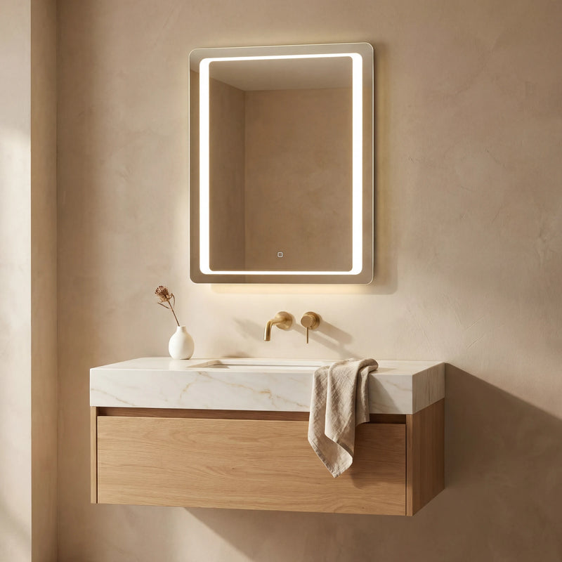 Claris DIMO 24 by 32 inch backlit LED bathroom mirror, Radiance Collection