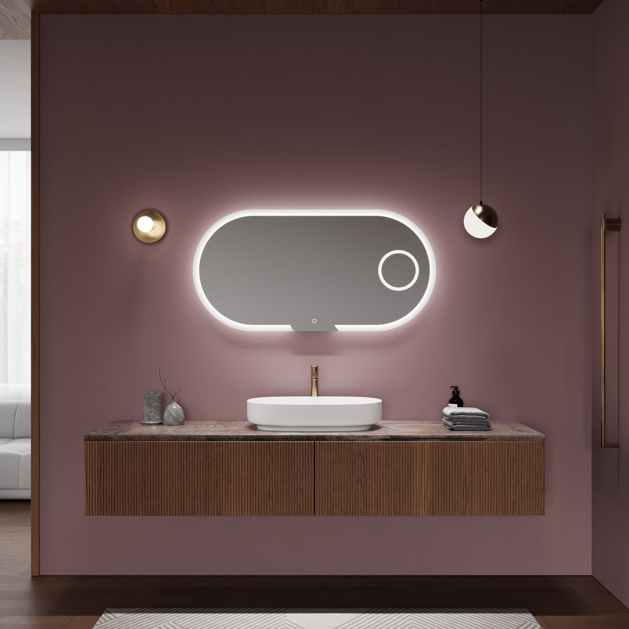 Wall-mounted EVOLUTION mirror in a stylish bathroom setting