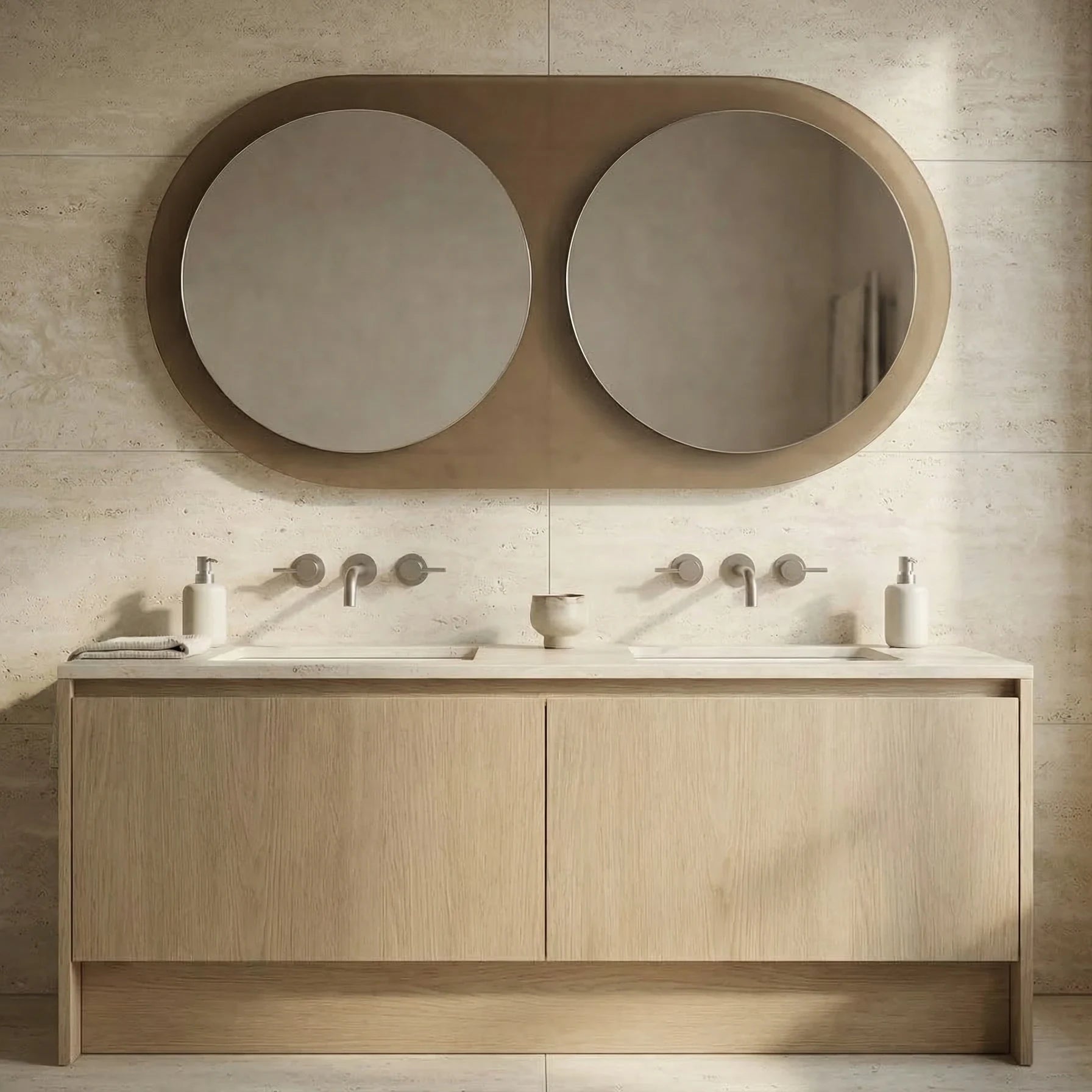 JUMEAU mirror in a bathroom, Gemini Collection. Claris Company.