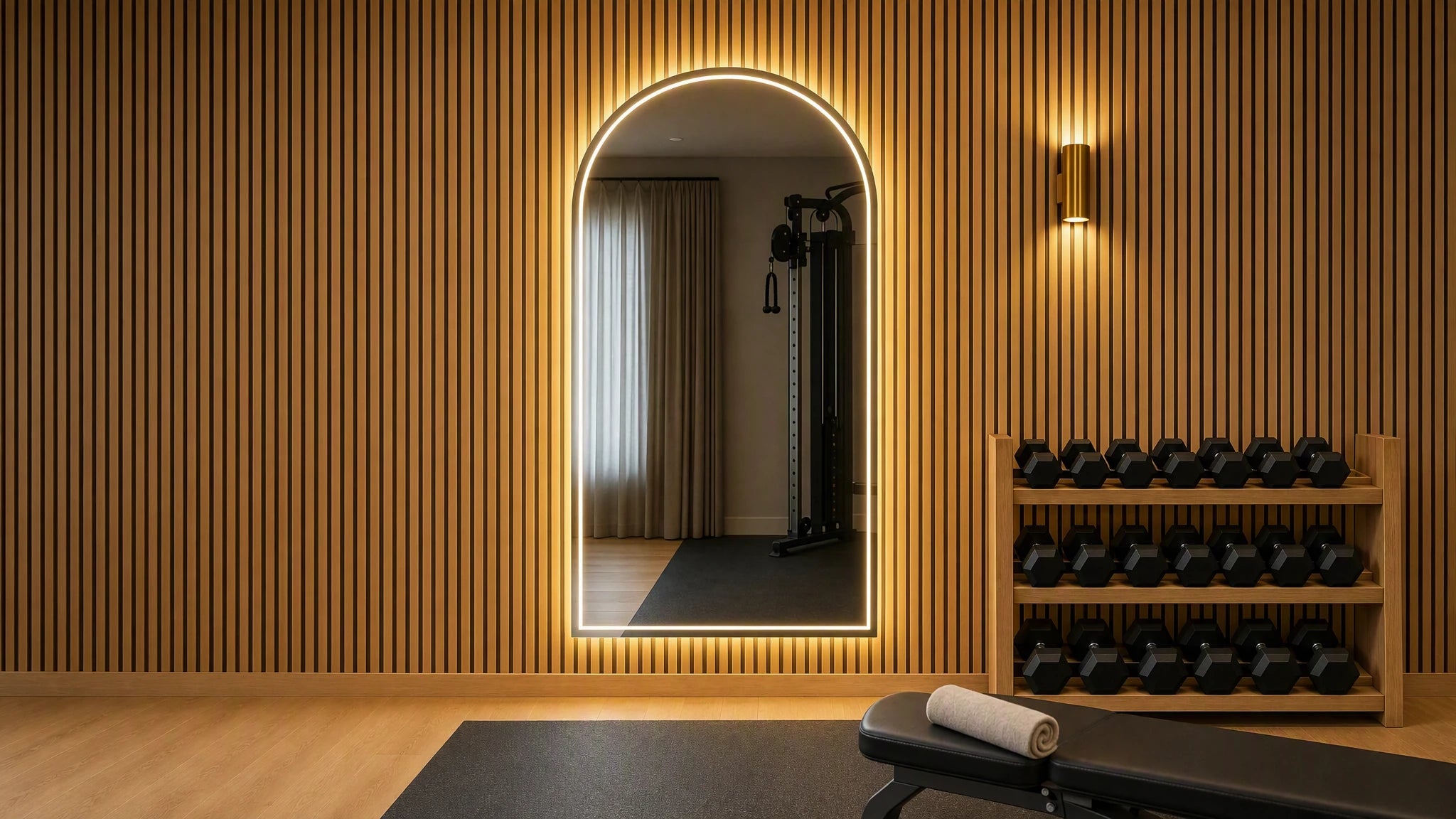 Claris MARLOWE STUDIO mirror in a wellness interior, wide view, Studio Line