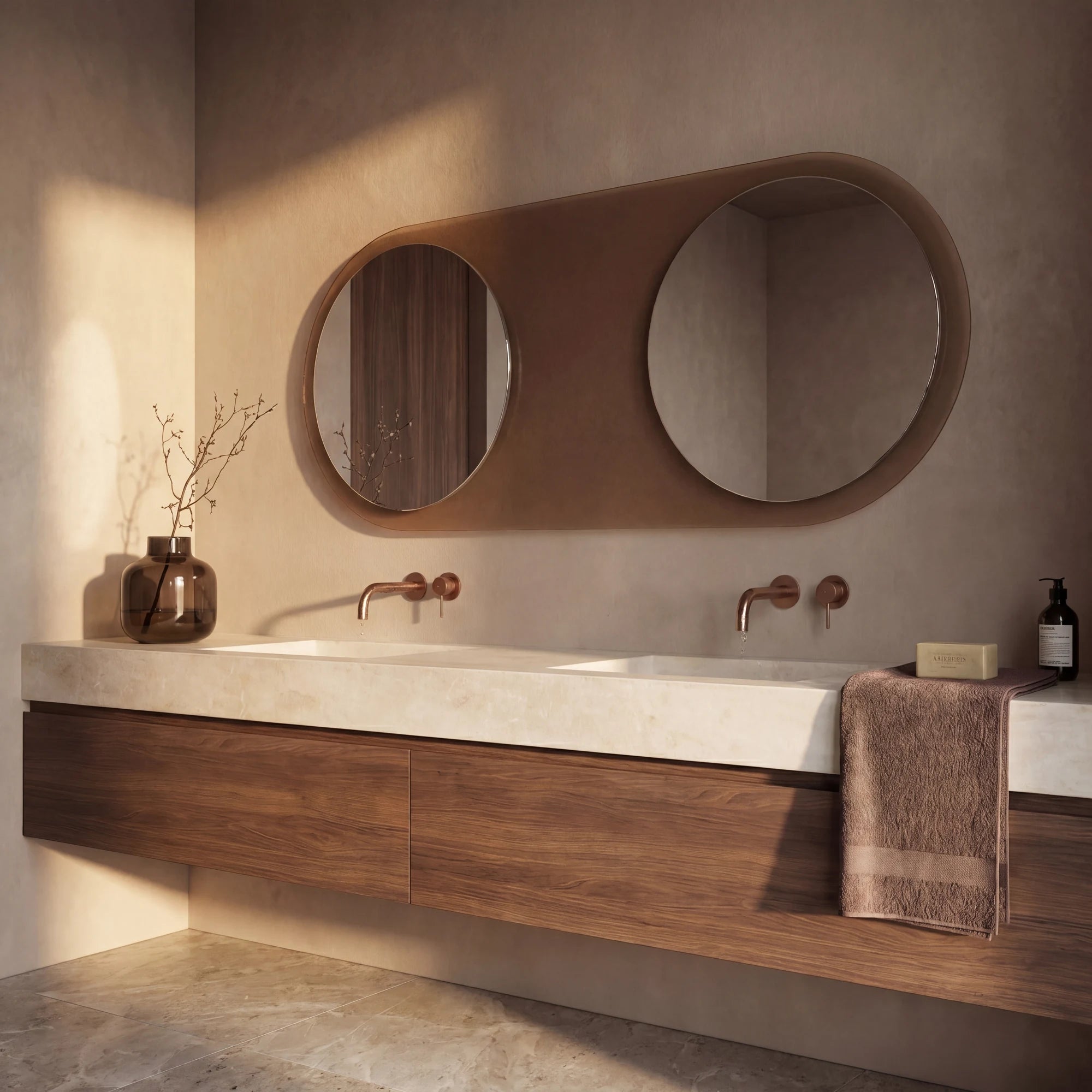 MERCURE mirror in a bathroom, Gemini Collection. Claris Company.