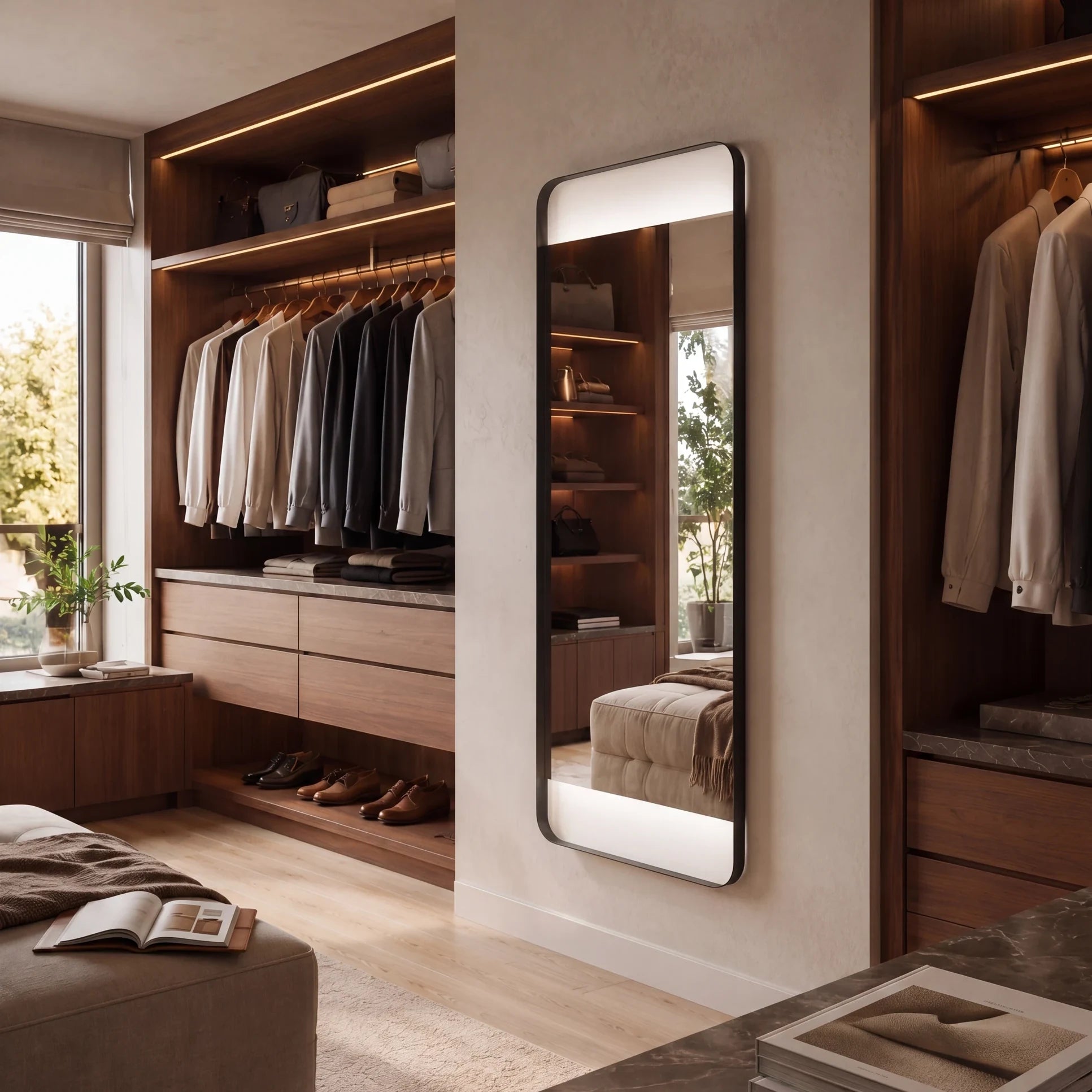 OPUS mirror in a home-living interior, Art Collection. Claris Company.
