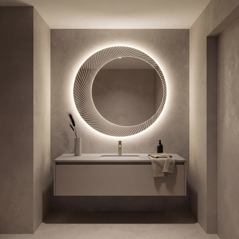 Claris ORSO 32 inch round backlit LED bathroom mirror, Radiance Collection