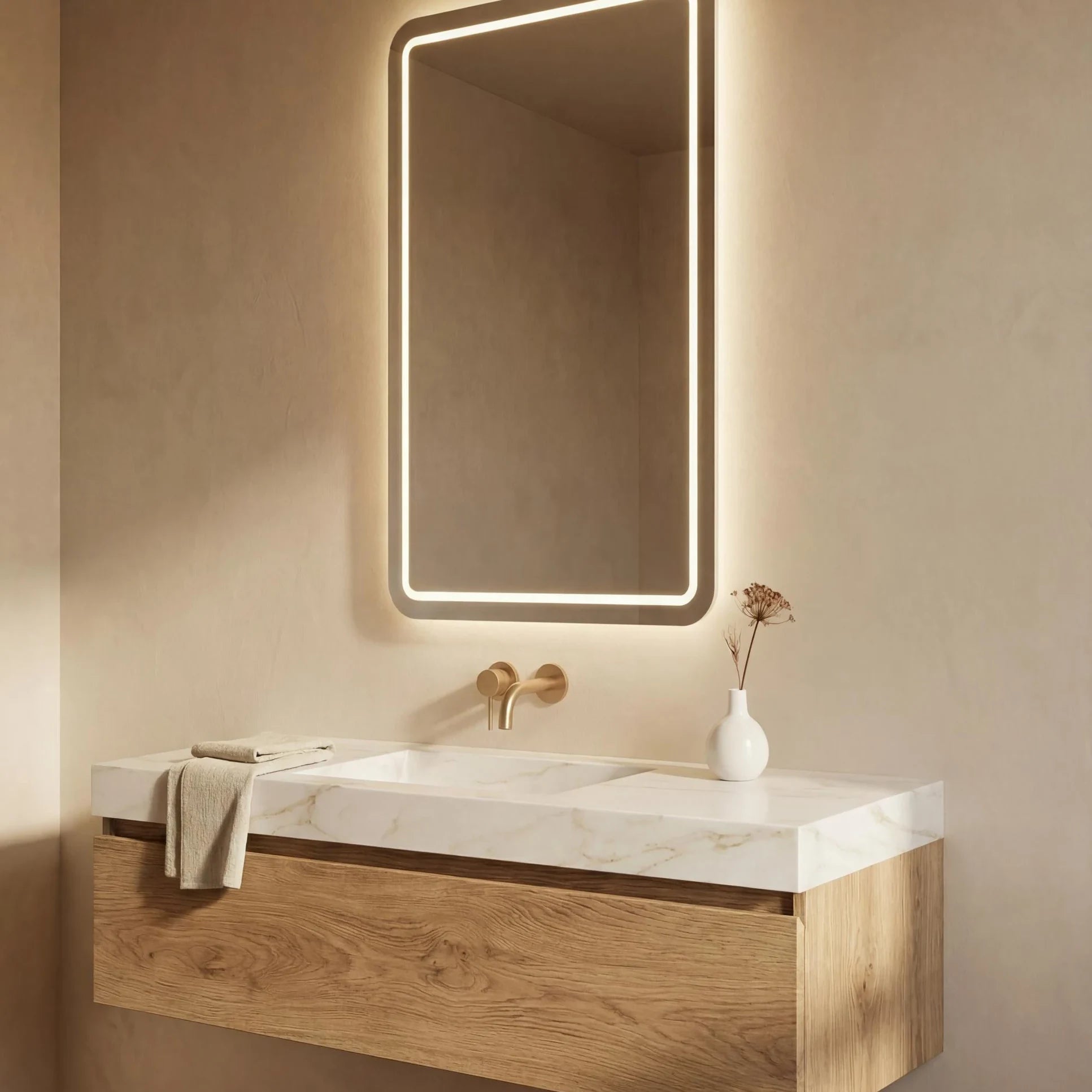 Claris VITA 26 by 44 inch backlit LED bathroom mirror, Radiance Collection