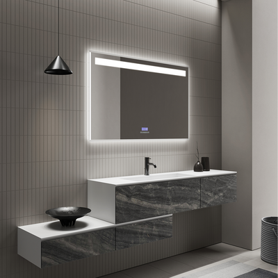 Elegant AKATO MEDIA bathroom mirror with soft glow