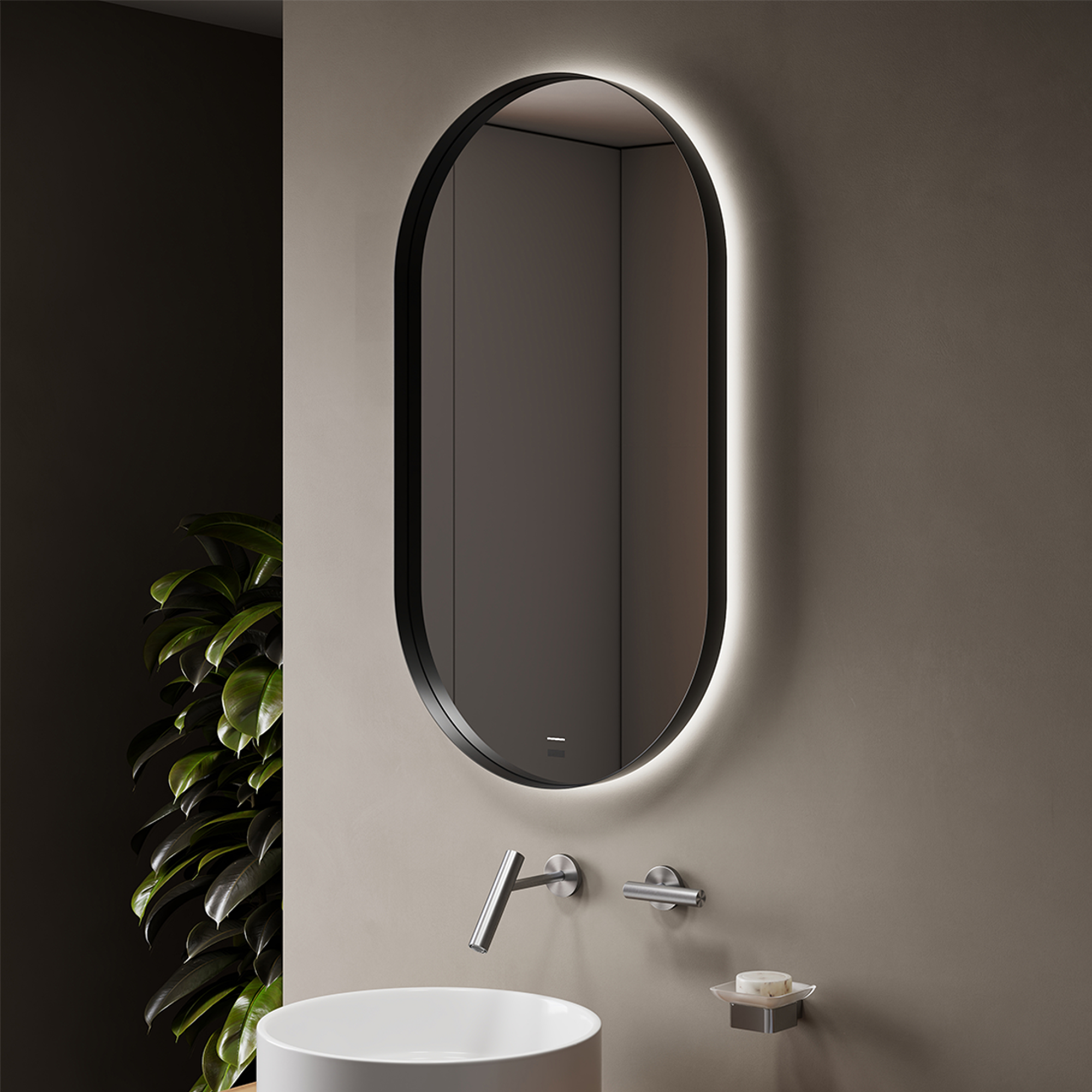 Close-up of DIANO BLACK mirror’s premium stainless steel frame