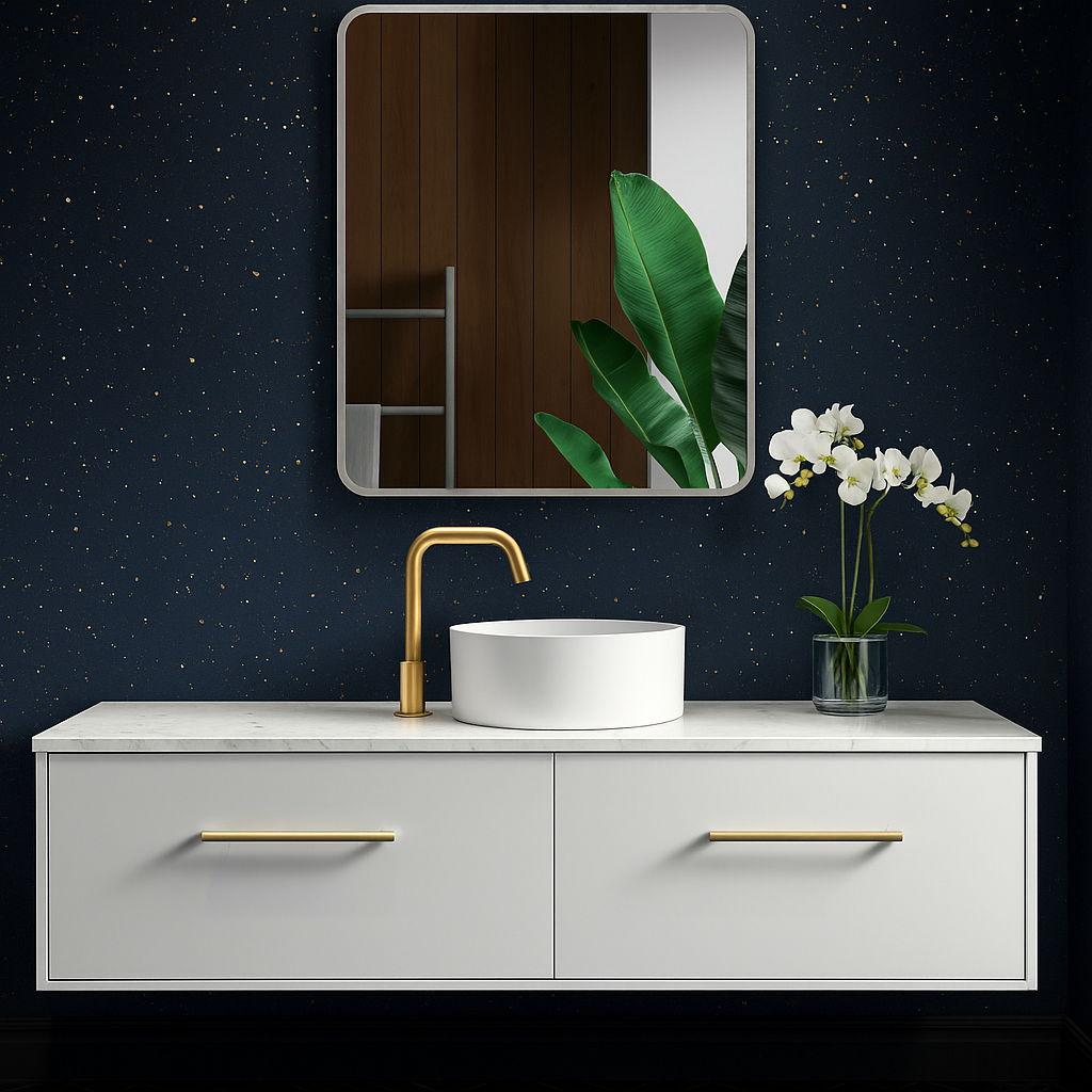 ANABO frosted-frame LED bathroom mirror, 30 by 36 inches. Claris Company.