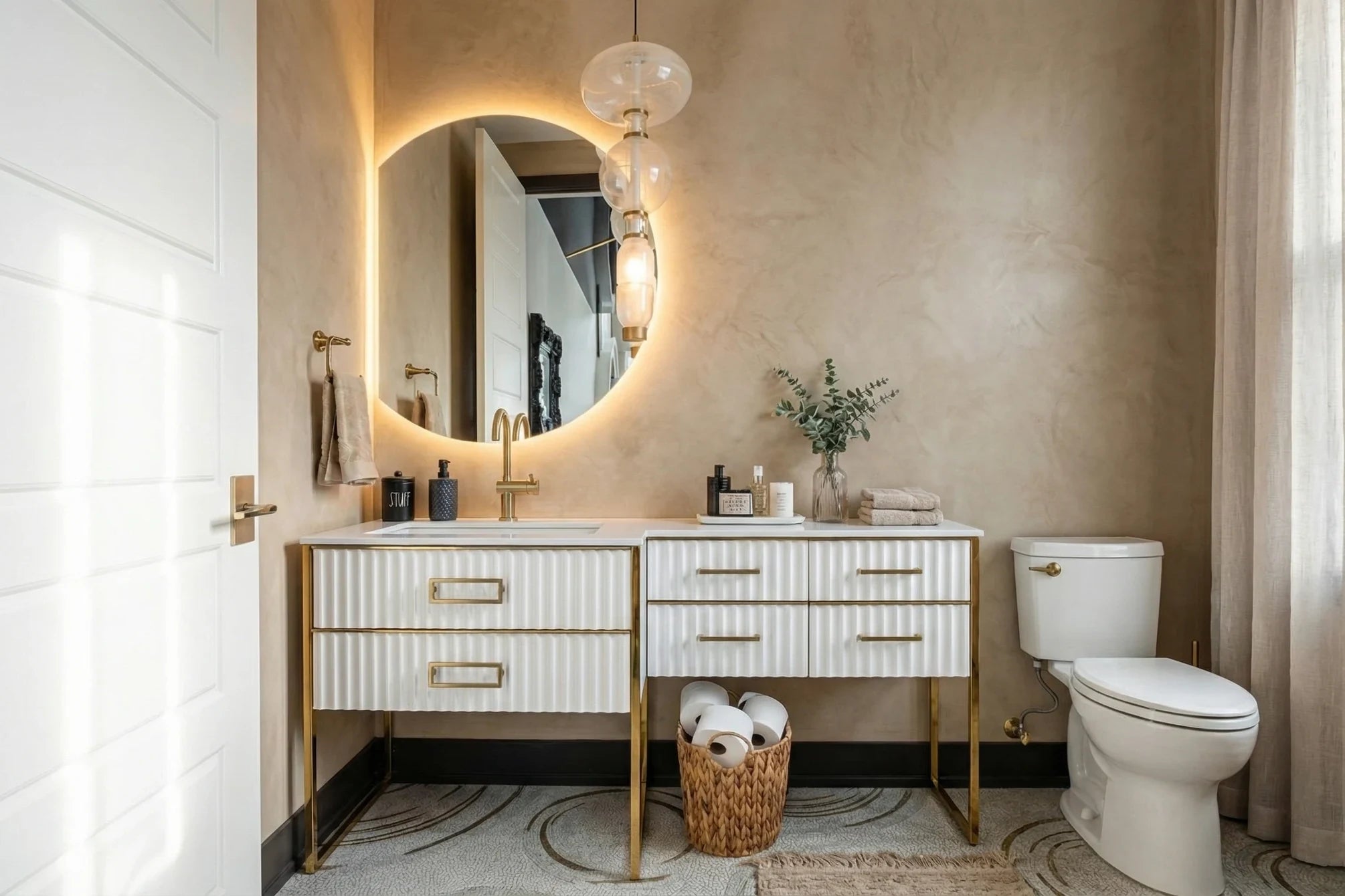 Claris COMO LED mirror in a bathroom, wide product hero