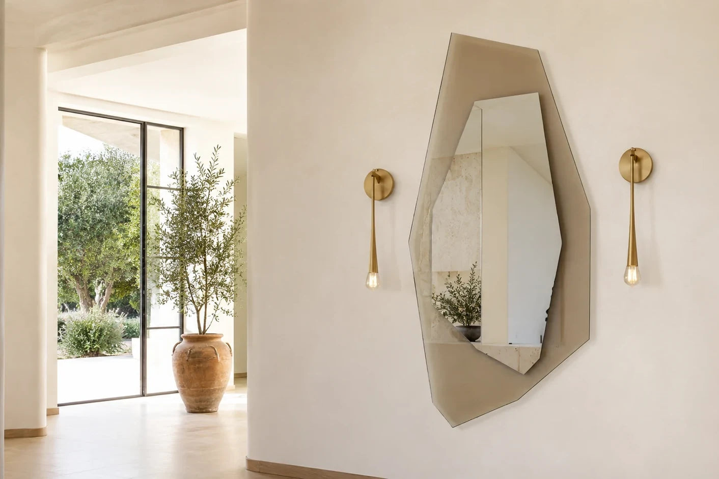 Claris CORE mirror in a living space, wide product hero