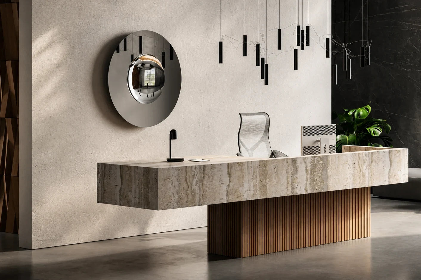Claris OKO mirror in a living space, wide product hero