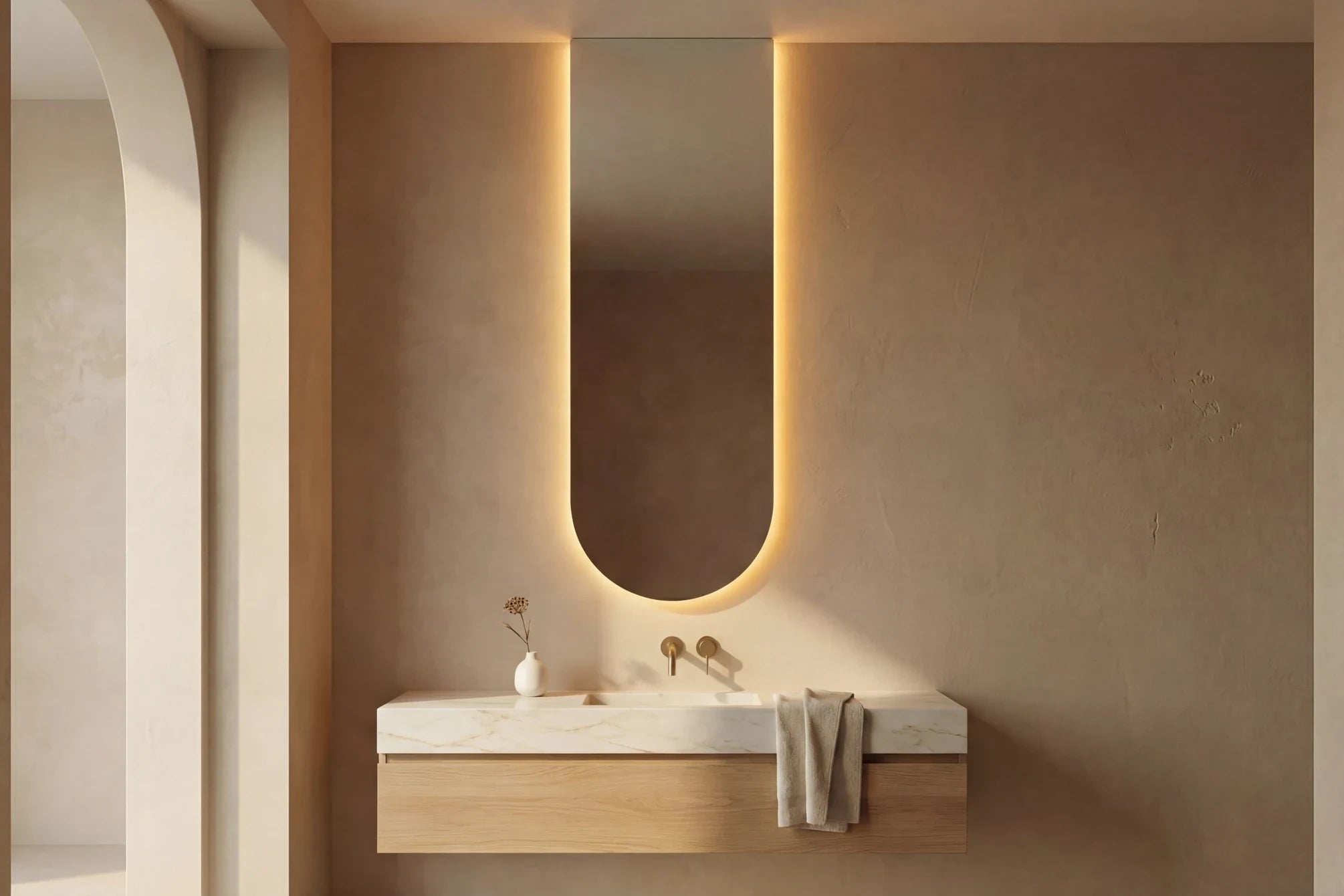 Claris PULSE LED mirror in a bathroom, wide product hero