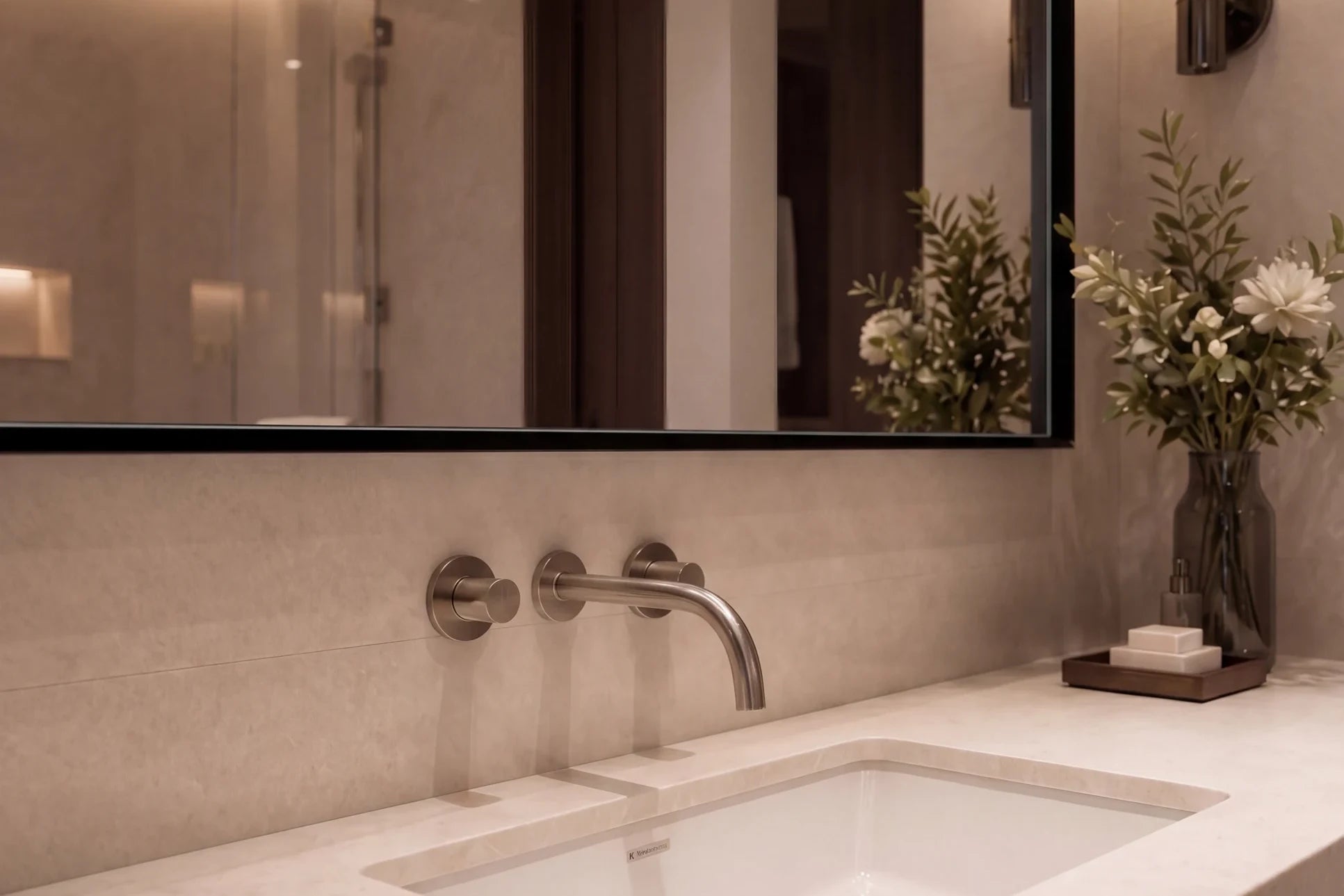 Claris VARIO STEEL mirror in a living space, wide product hero