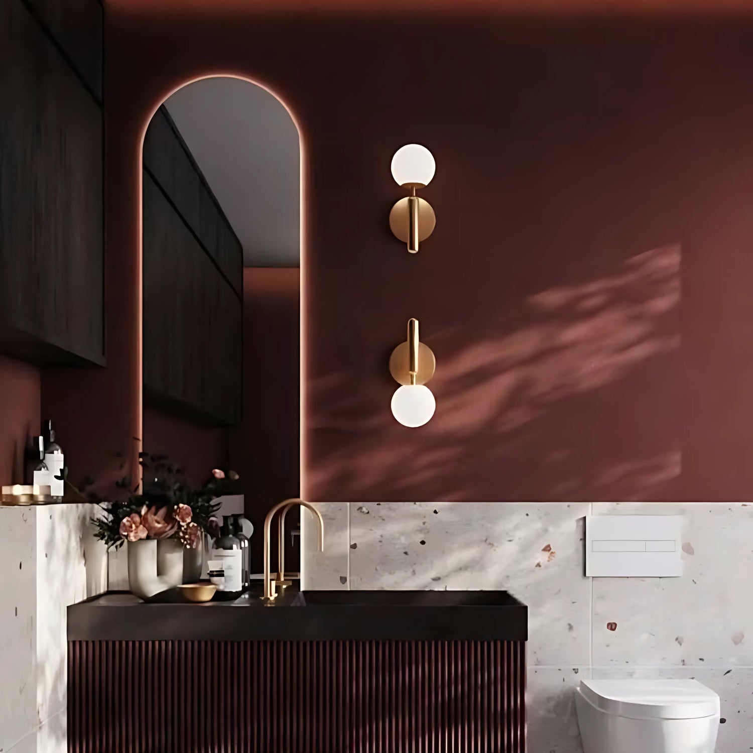Claris PULSE backlit LED bathroom mirror with red-tone lighting effect, Radiance Collection