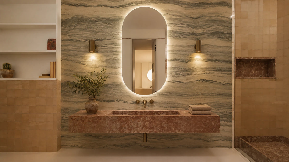 Claris ACUTO mirror in a room, wide view