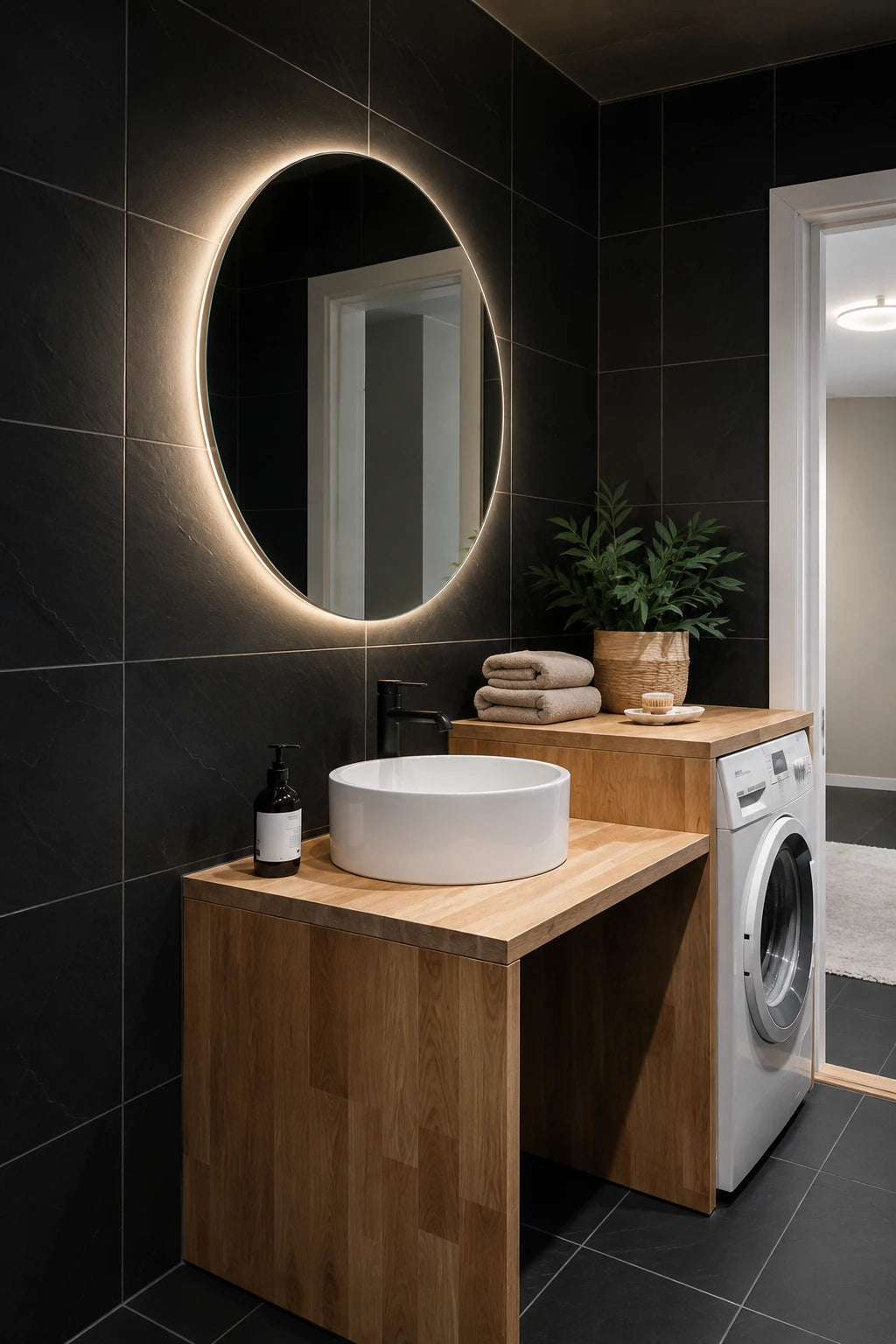 Claris ASOLA mirror on black tile, portrait view
