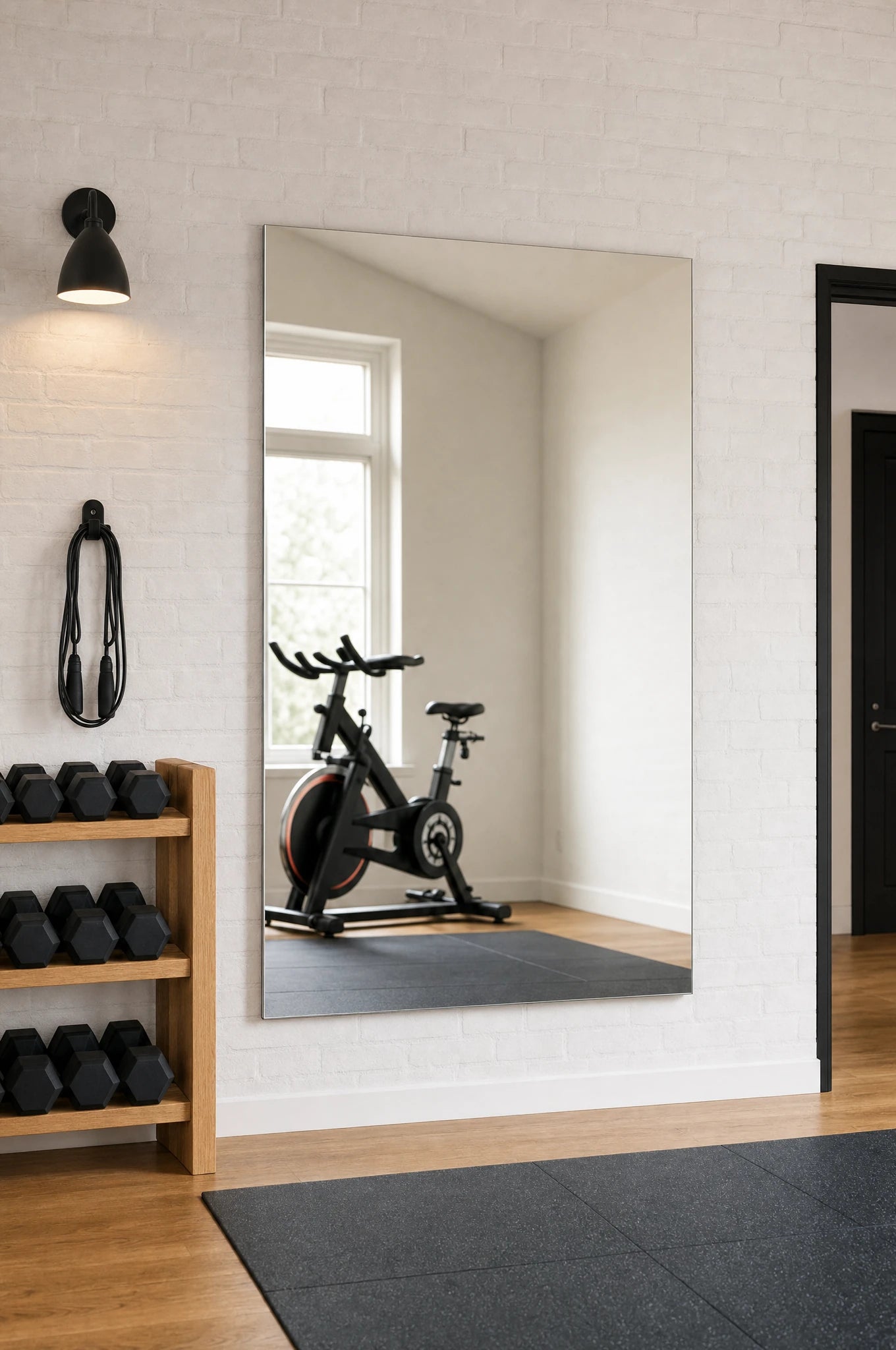 Claris CANZO STUDIO plain wall mirror in a bright home gym, Studio Line