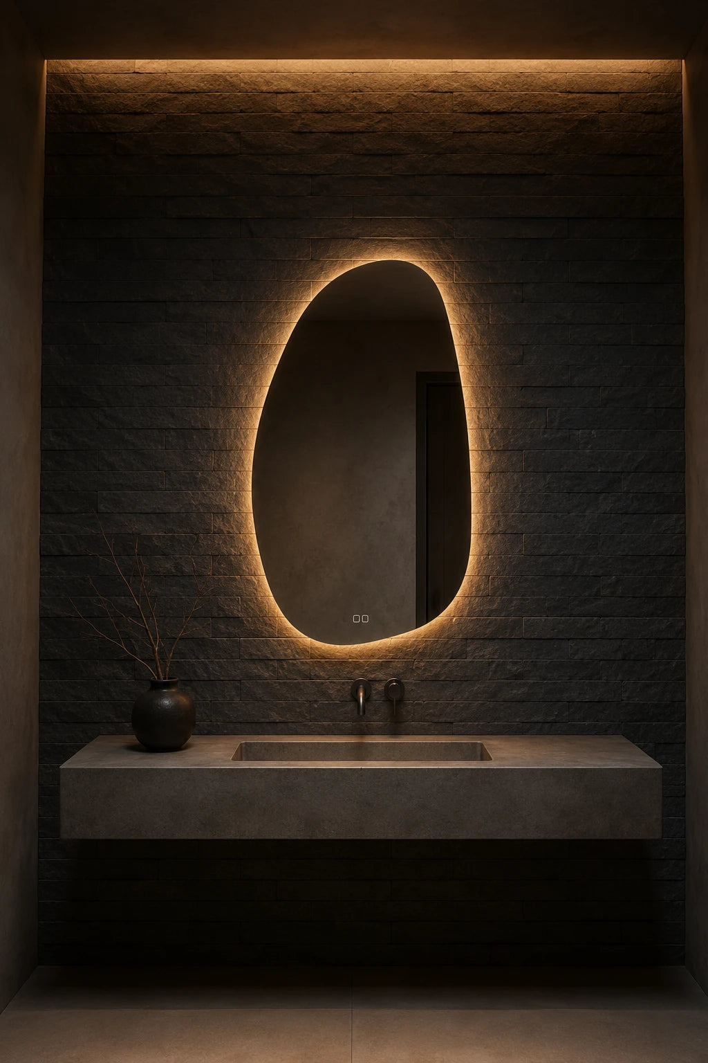 Claris STONE mirror in a slate powder room
