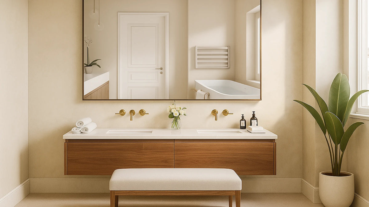 Claris VARIO STEEL mirror in a room, wide view