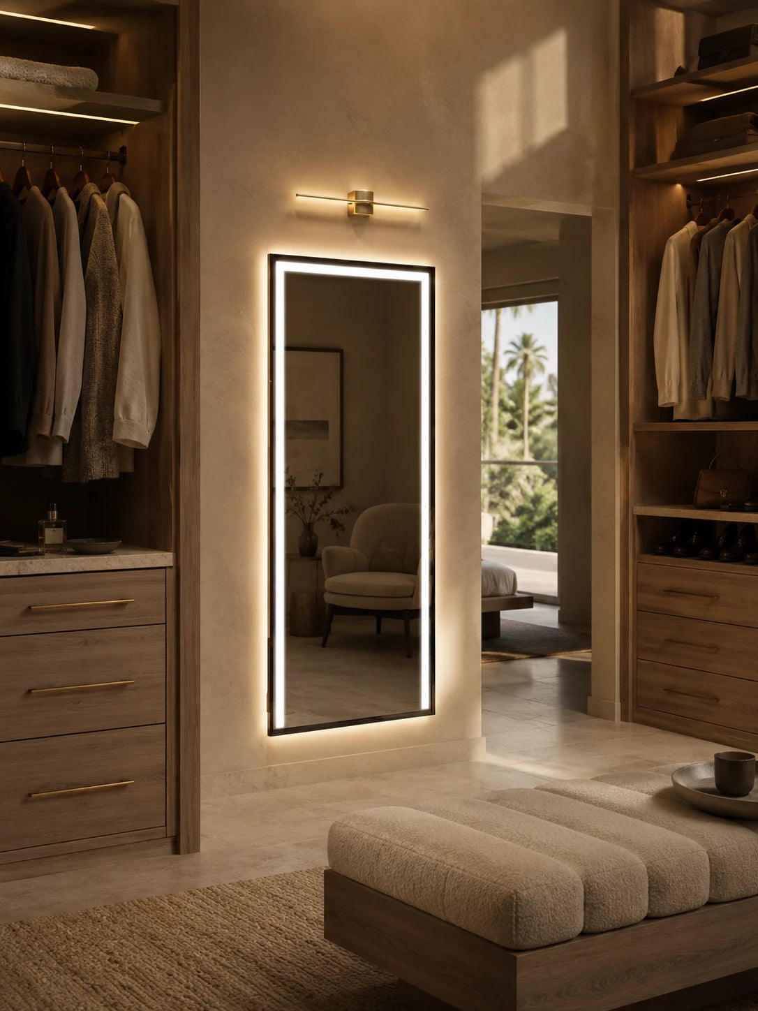 ACARI DECOR mirror in a home-living interior, portrait view, Art Collection. Claris Company.