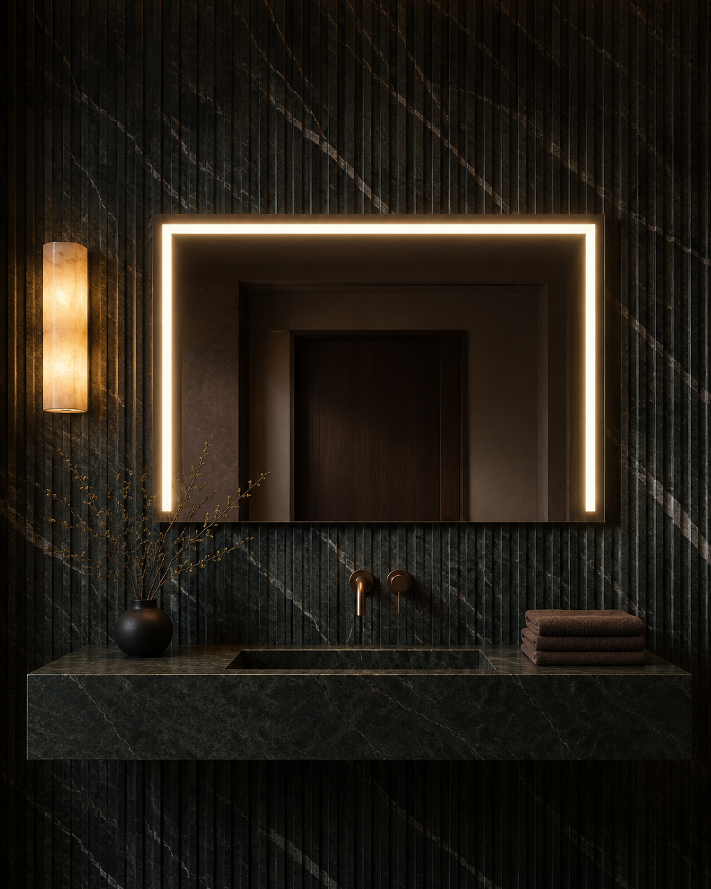 Claris ACARI LED mirror, verde alpi bathroom, Radiance Collection