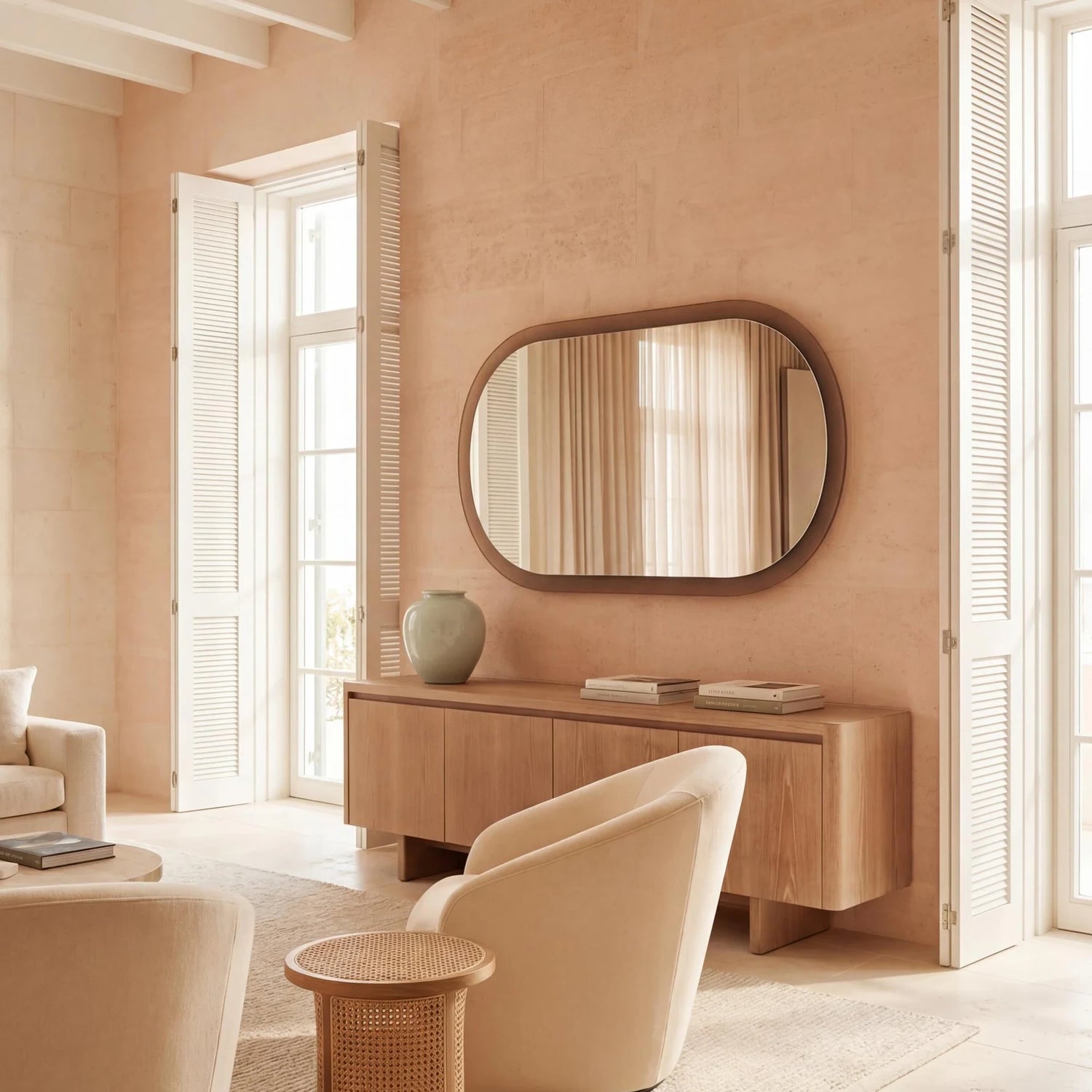ALHENA mirror in a home-living interior, Gemini Collection. Claris Company.