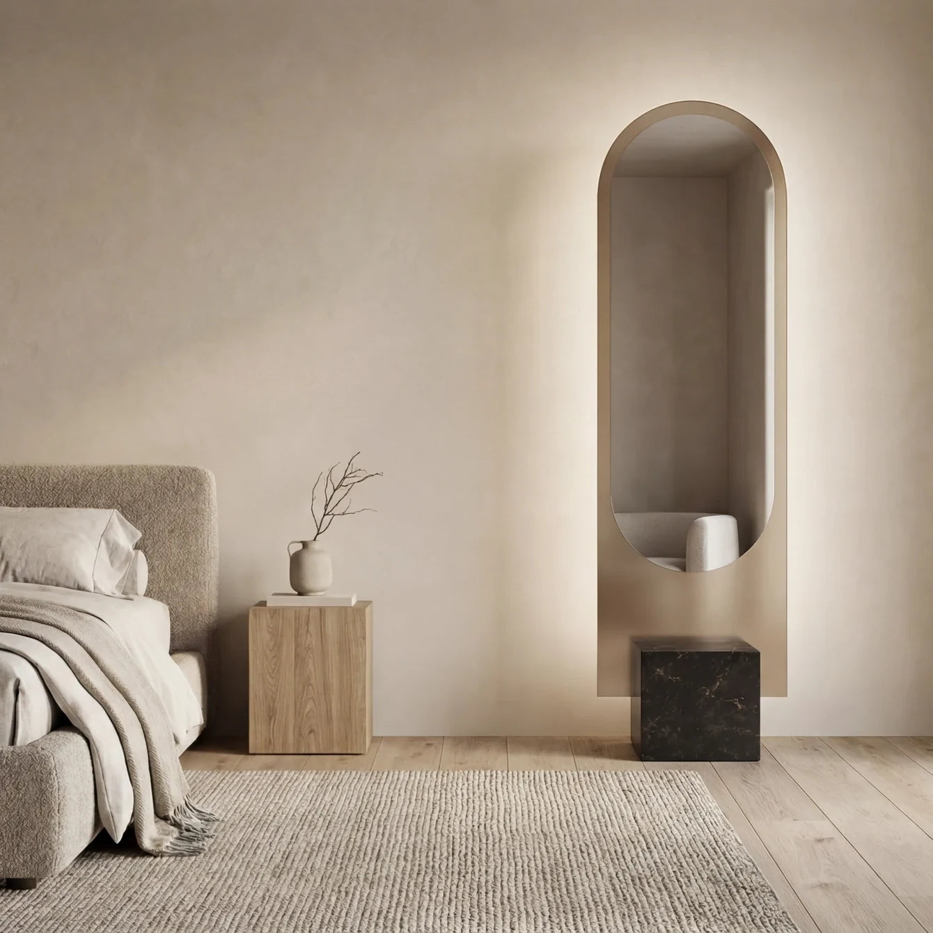 ALICE mirror in a home-living interior, Gemini Collection. Claris Company.