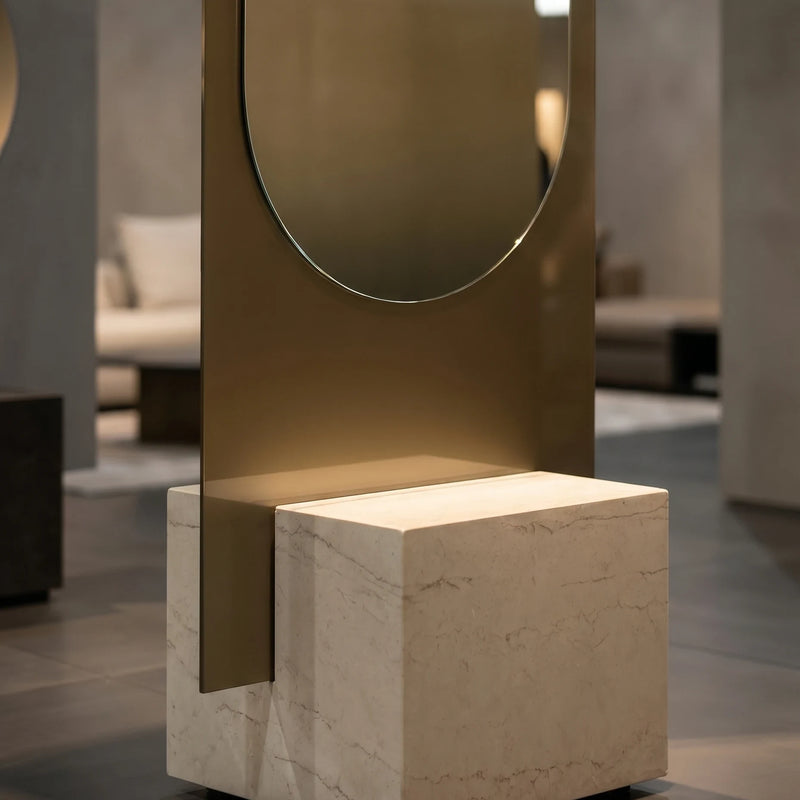 ALICE mirror in a home-living interior, Gemini Collection, view 7. Claris Company.