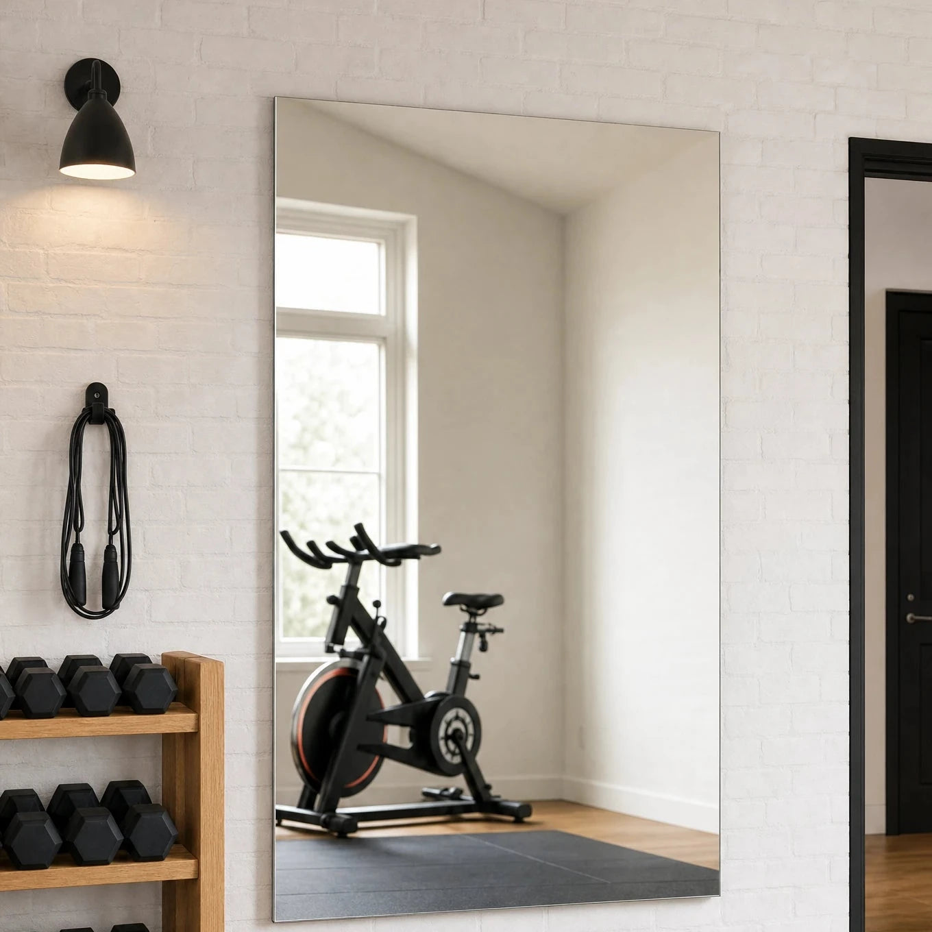 Claris CANZO STUDIO plain wall mirror in a bright home gym, Studio Line
