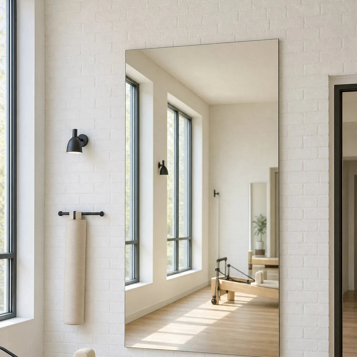Claris CANZO STUDIO plain wall mirror in a daylight pilates loft, Studio Line