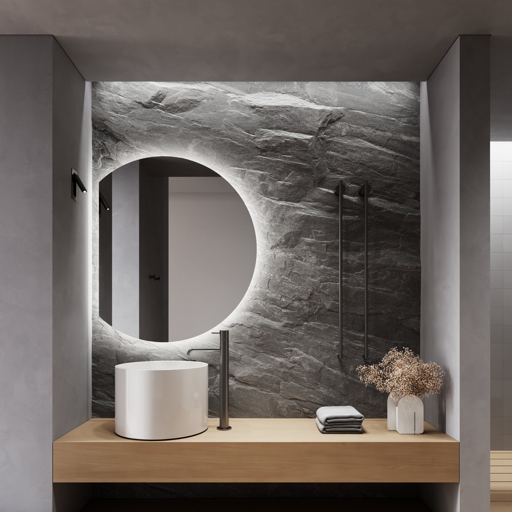 COMO mirror with softly illuminated edges for ambient glow