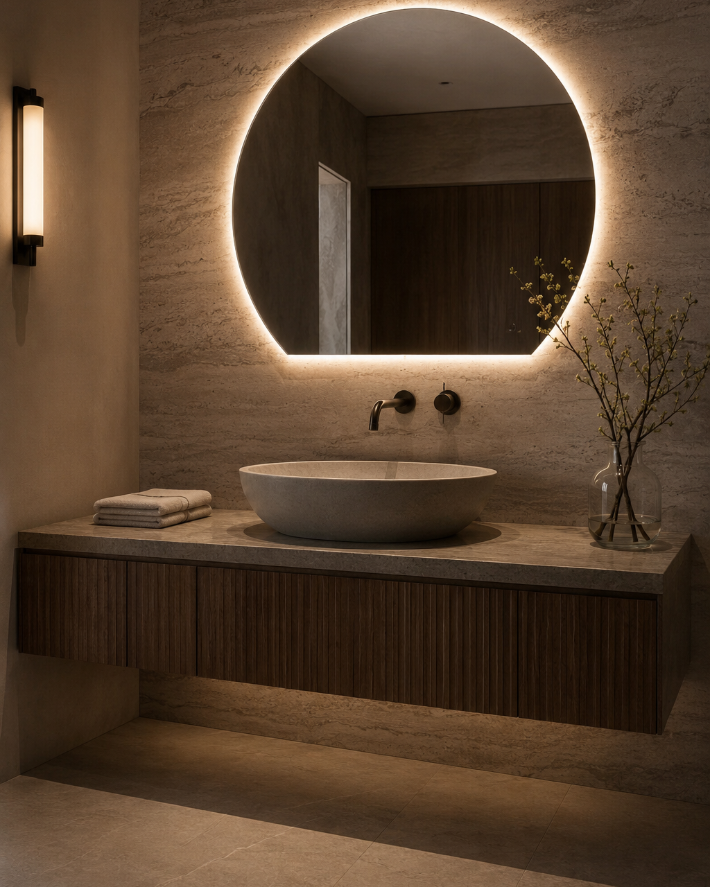 Claris COMO LED mirror, bathroom scene, Radiance Collection