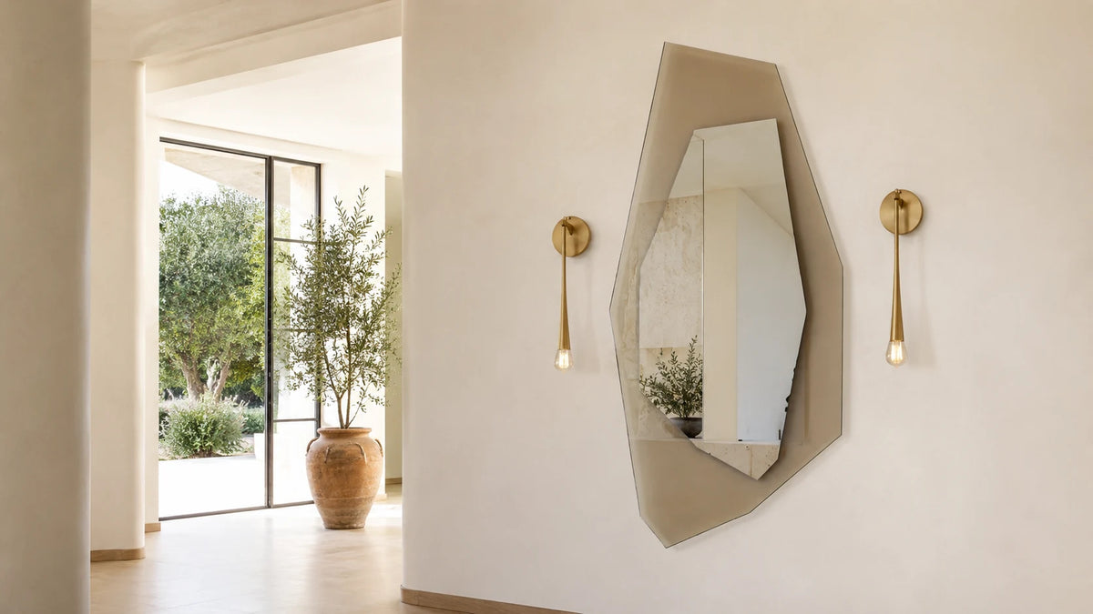 CORE vertical LED-frame rectangle mirror by Serhii Gotvyansky, hero composition. Claris Company.