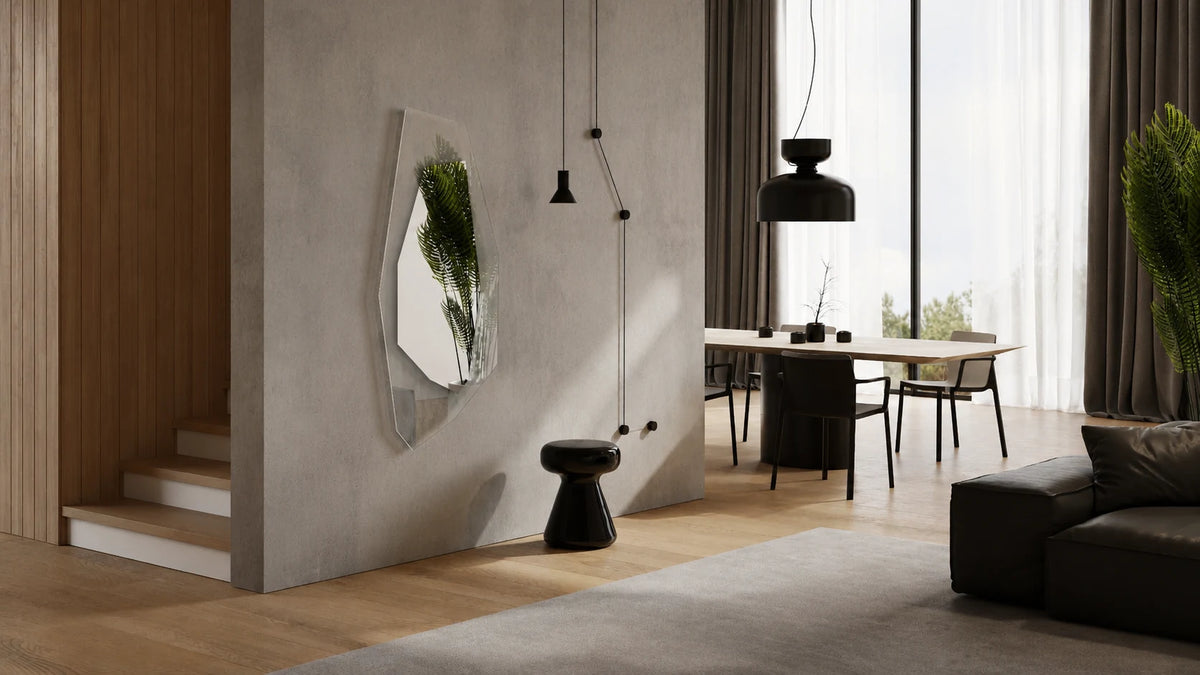 CORE vertical LED-frame rectangle mirror by Serhii Gotvyansky, hero composition. Claris Company.