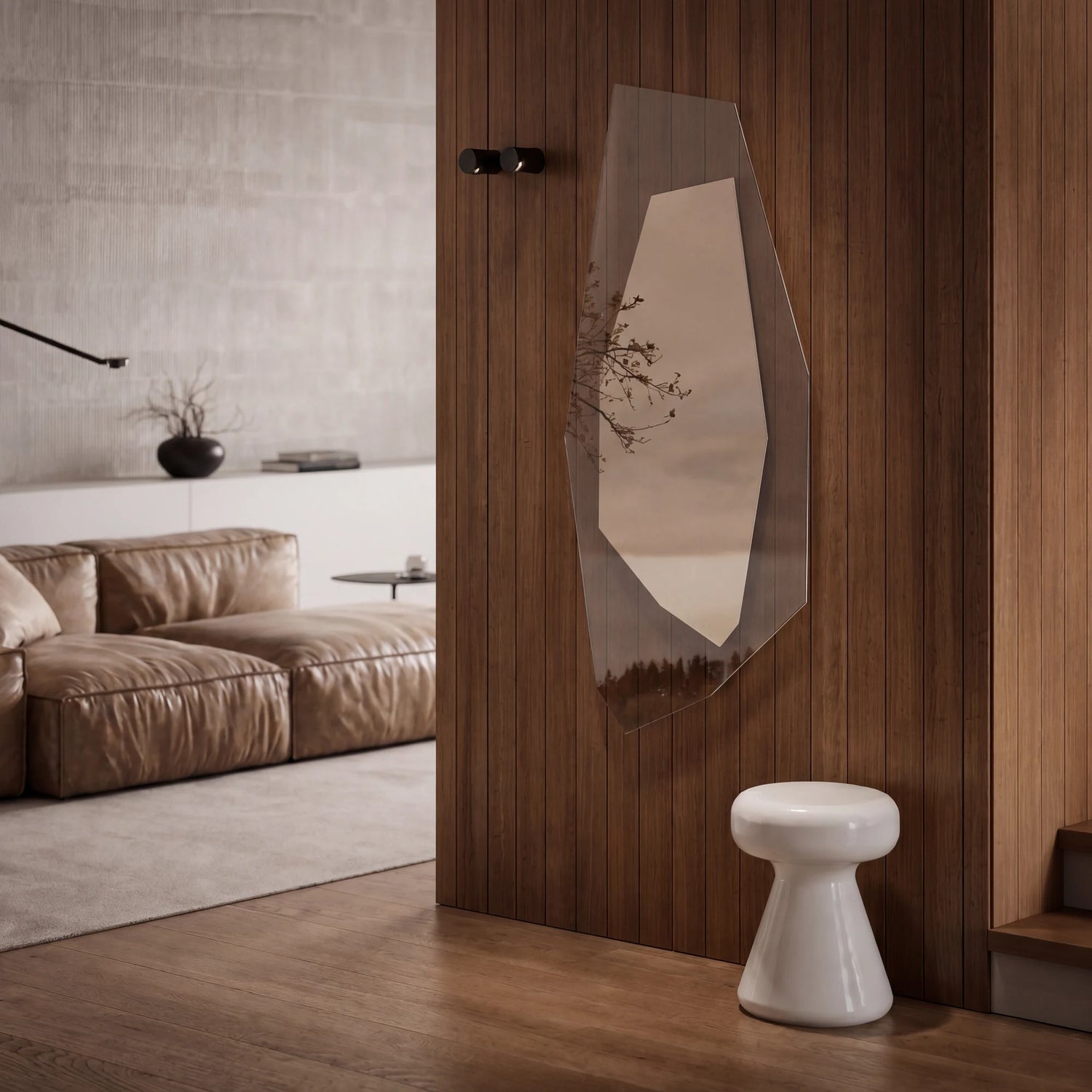 CORE mirror in a home-living interior, Art Collection. Claris Company.