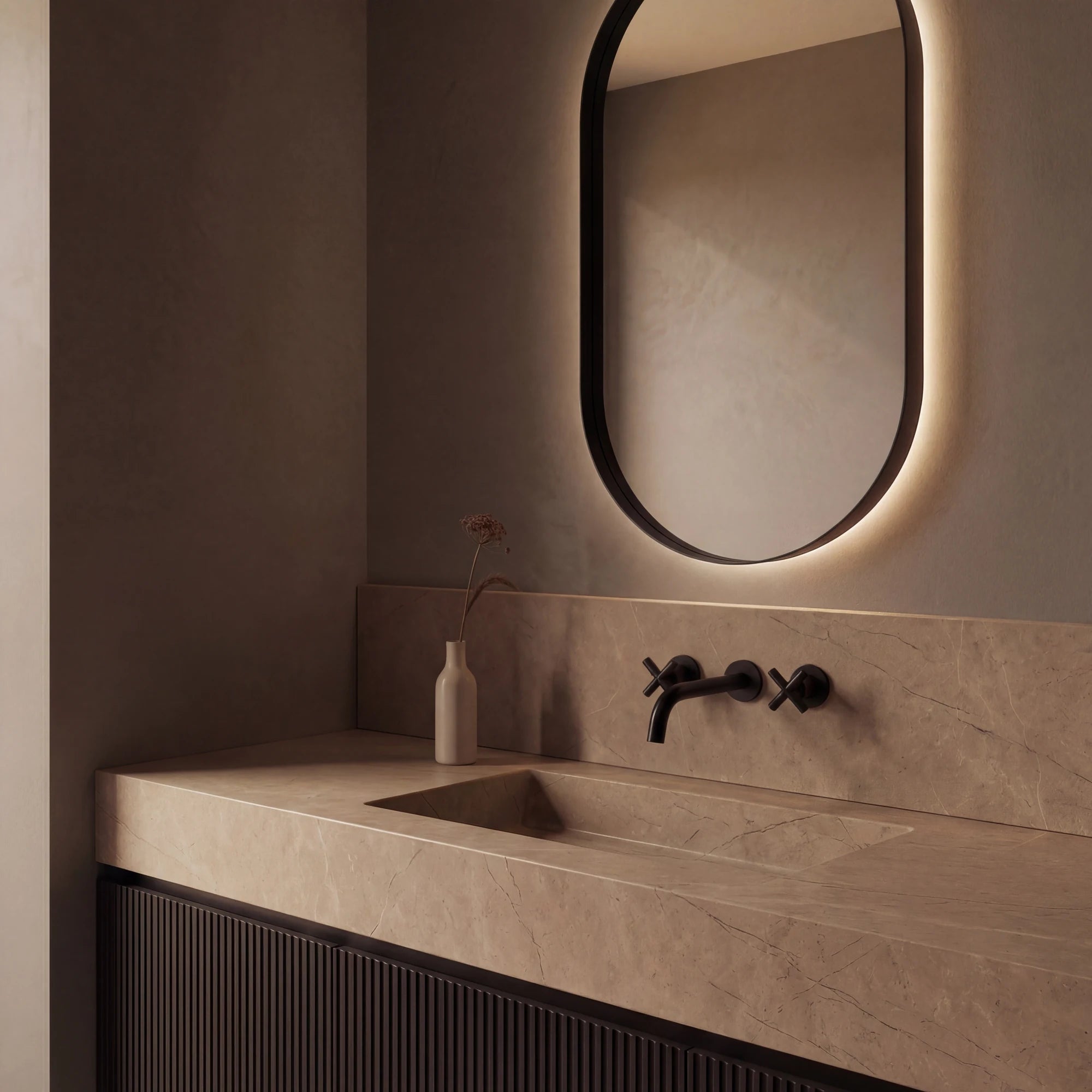 DIANO mirror in a bathroom, Elegance Collection. Claris Company.