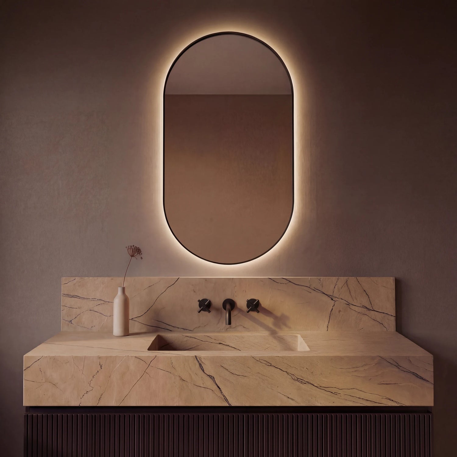 DIANO mirror in a bathroom, Elegance Collection. Claris Company.