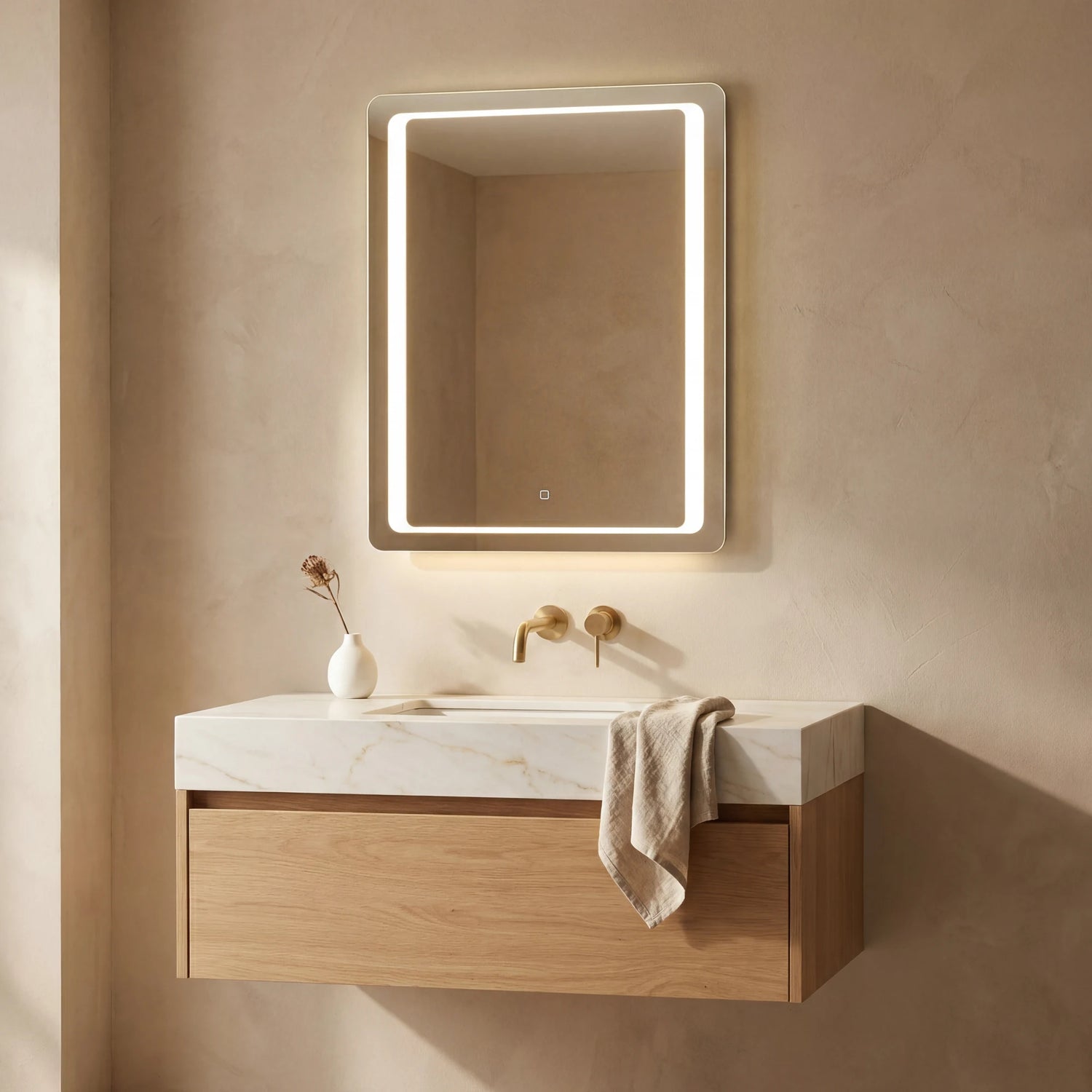 Claris DIMO 24 by 32 inch backlit LED bathroom mirror, Radiance Collection