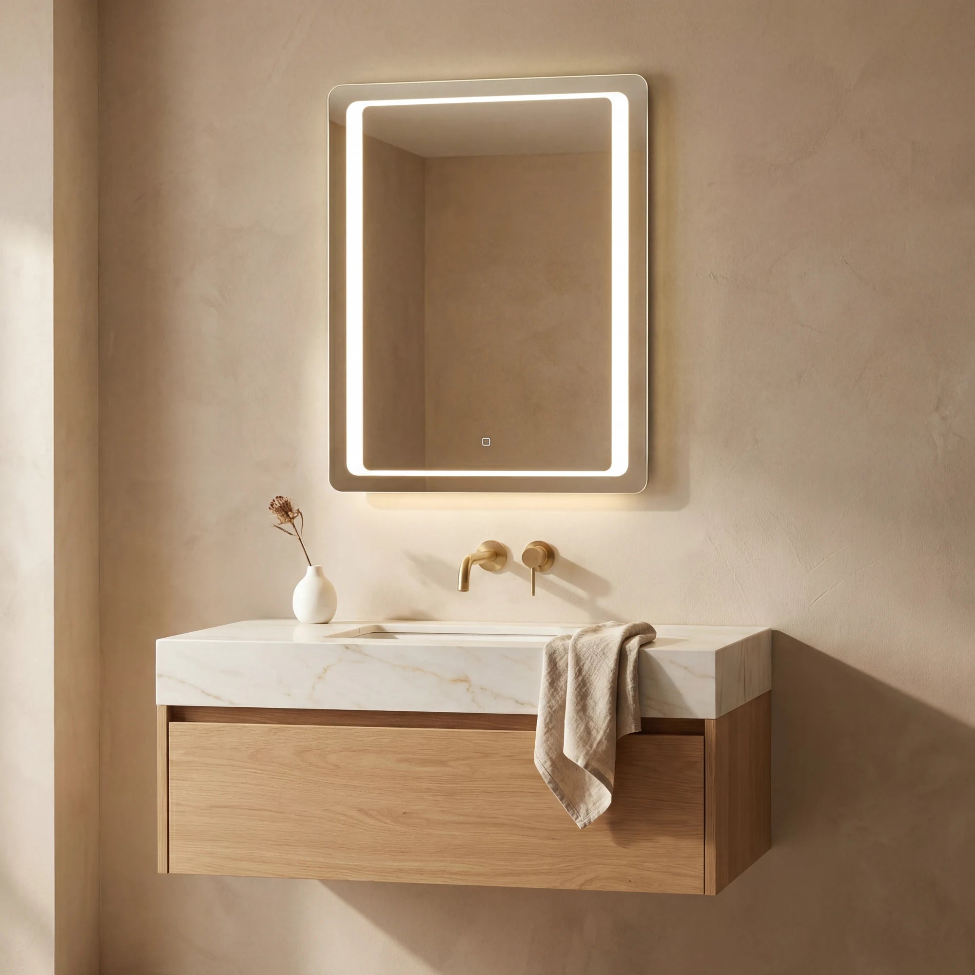 Claris DIMO 24 by 32 inch backlit LED bathroom mirror, Radiance Collection
