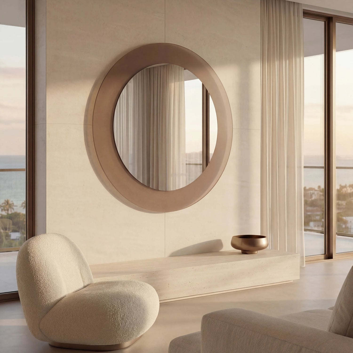 GIGI mirror in a home-living interior, Gemini Collection. Claris Company.