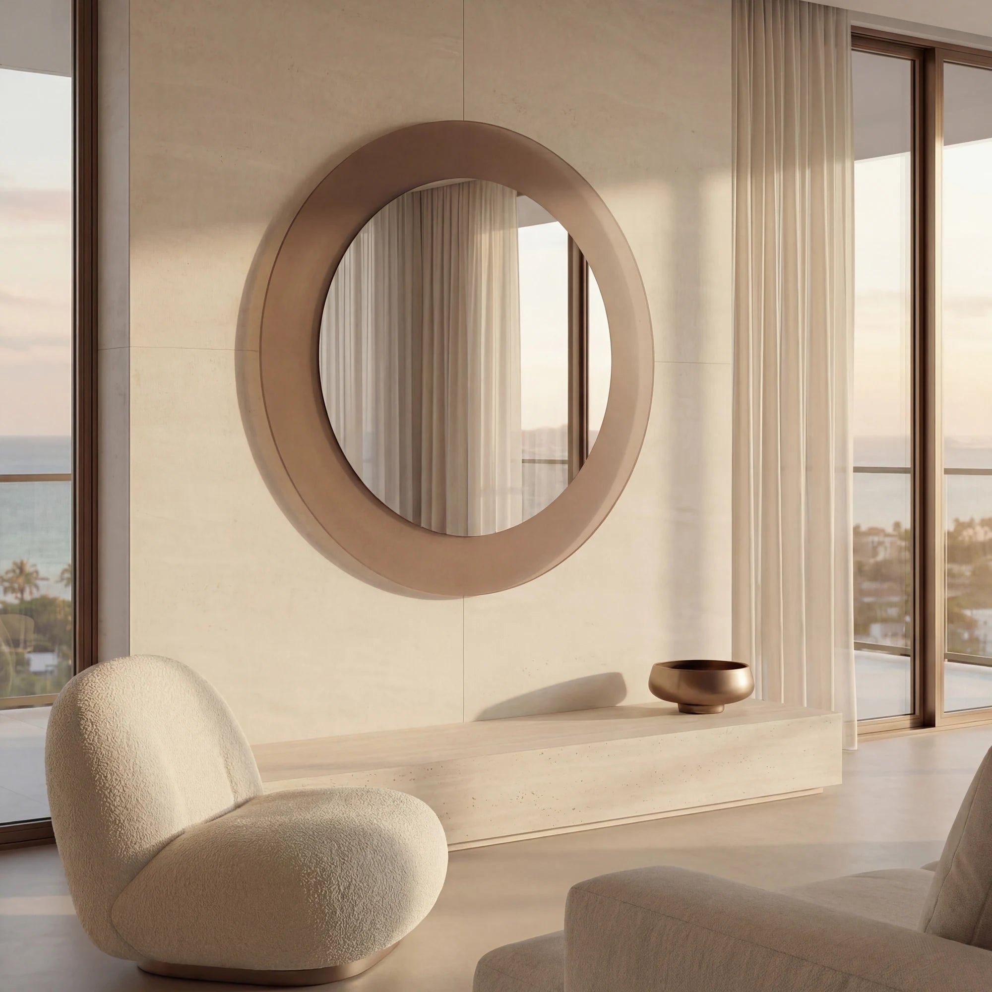 GIGI mirror in a home-living interior, Gemini Collection. Claris Company.