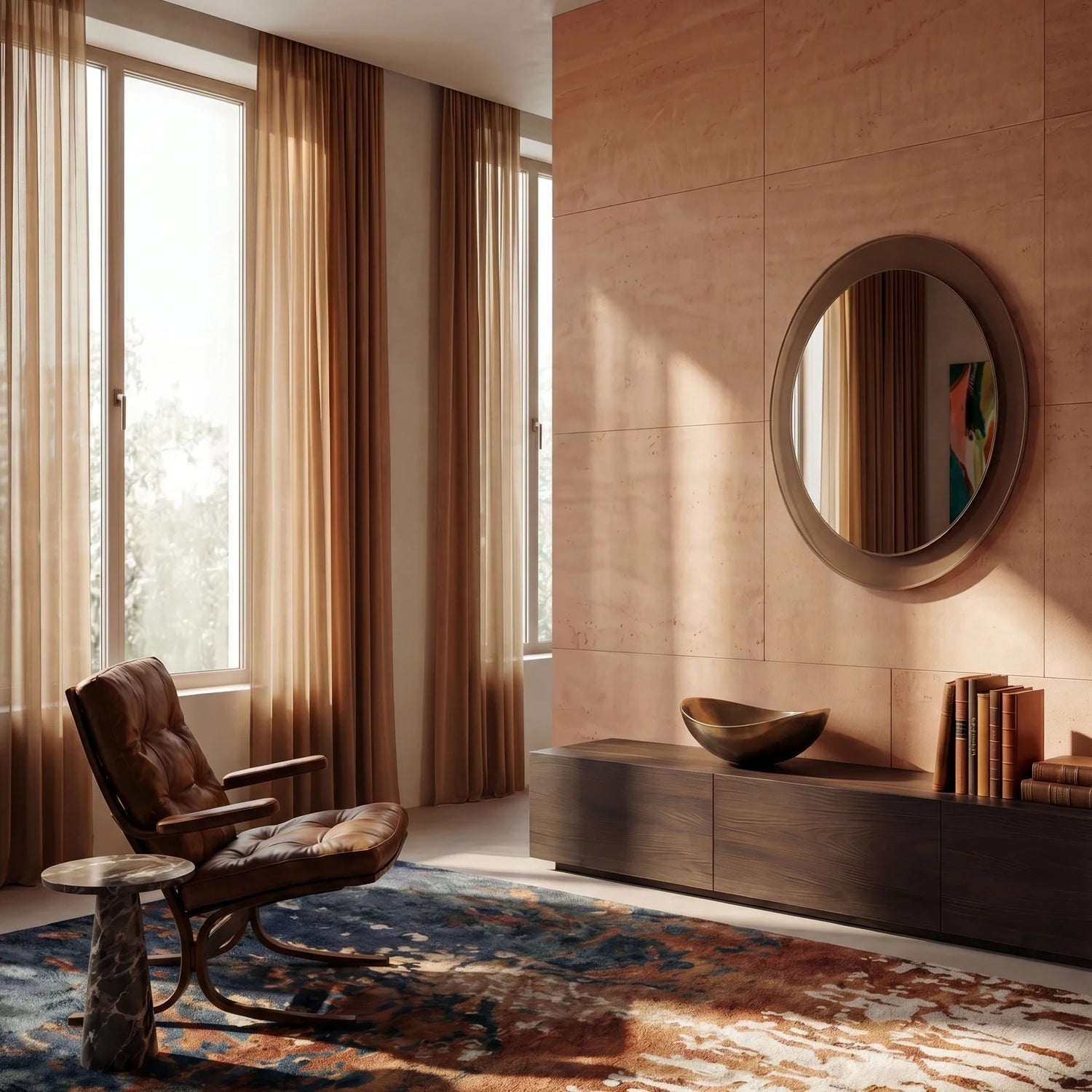 GIGI mirror in a home-living interior, Gemini Collection. Claris Company.