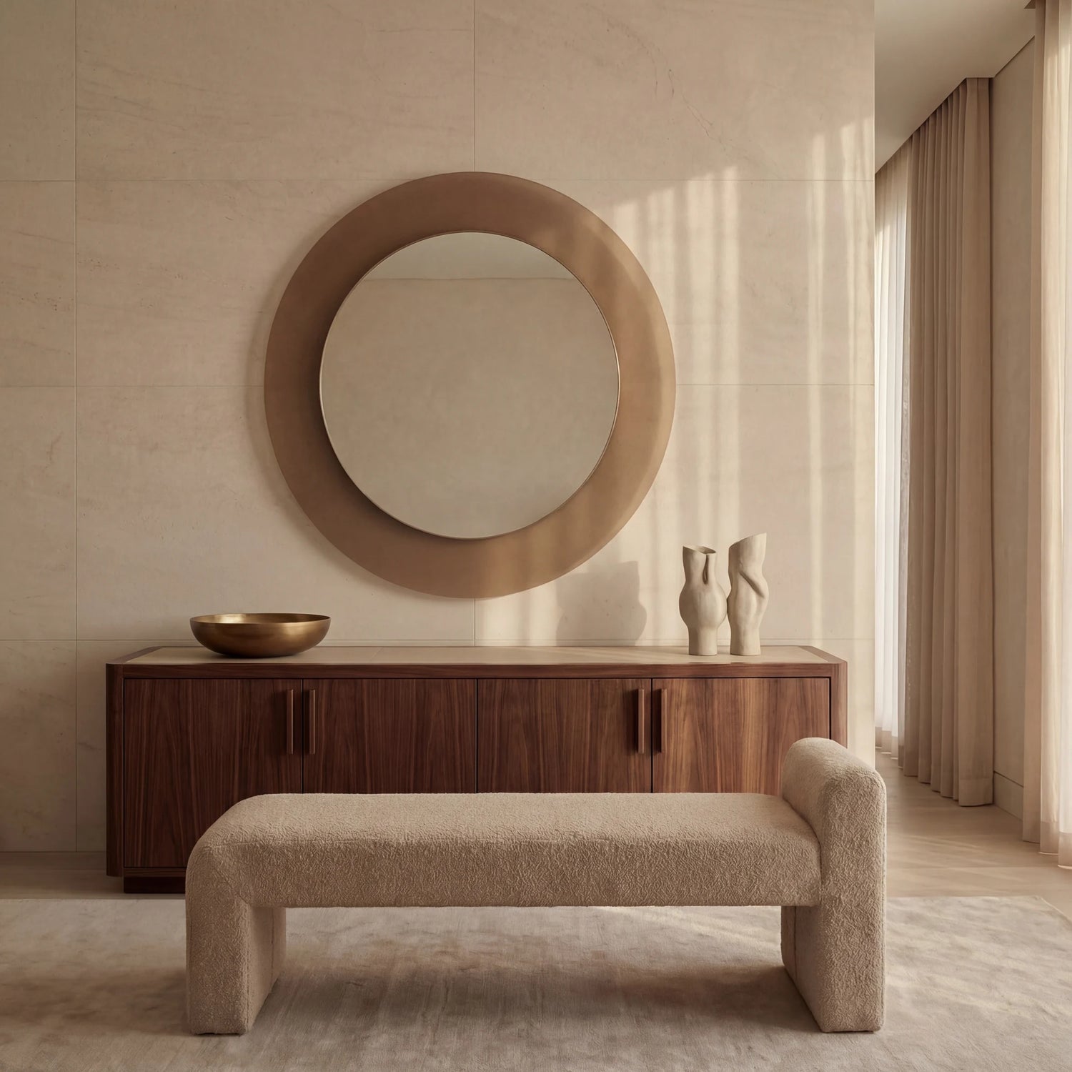 GIGI mirror in a home-living interior, Gemini Collection. Claris Company.