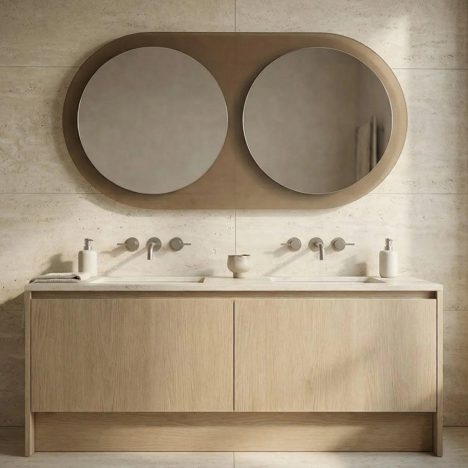 JUMEAU mirror in a bathroom, Gemini Collection. Claris Company.
