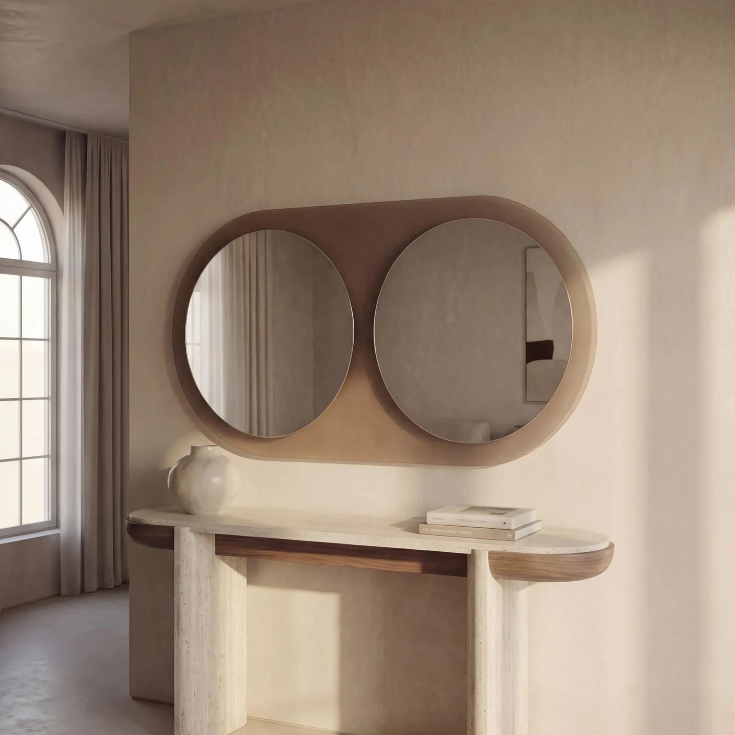 JUMEAU mirror in a home-living interior, Gemini Collection. Claris Company.