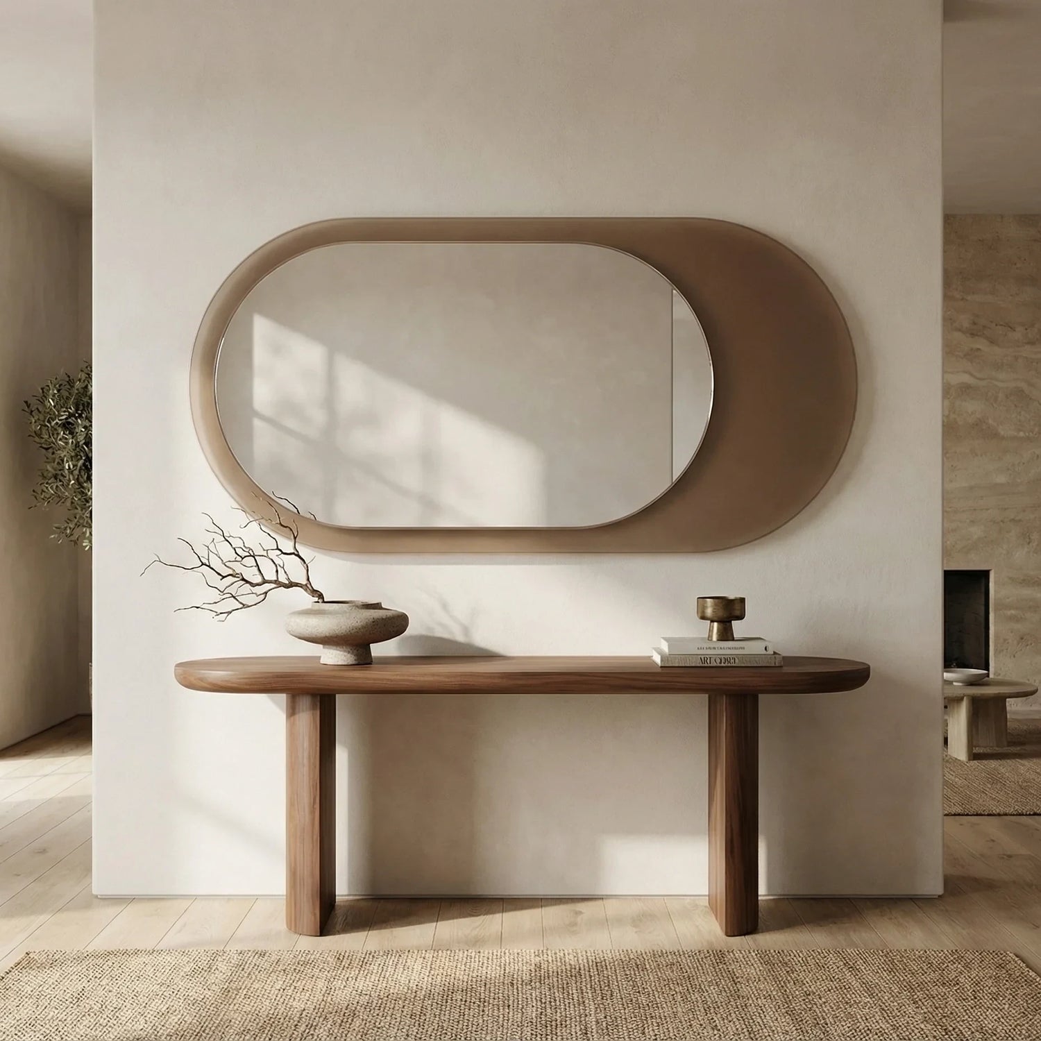 LEDA mirror in a home-living interior, Gemini Collection. Claris Company.